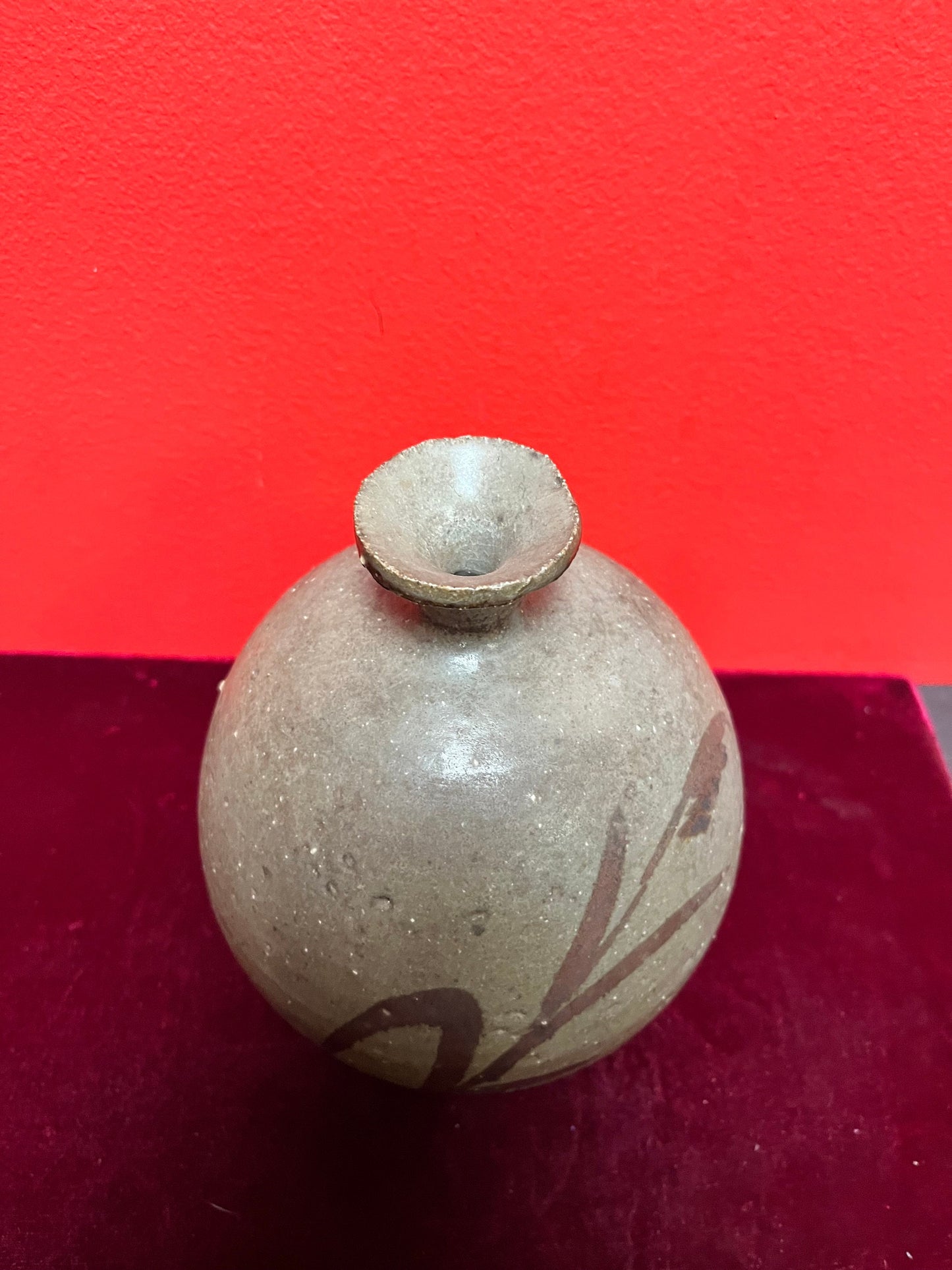 Lovely 7 inch tall Asian, glazed pottery vase  signed  unusual and cool  great  condition