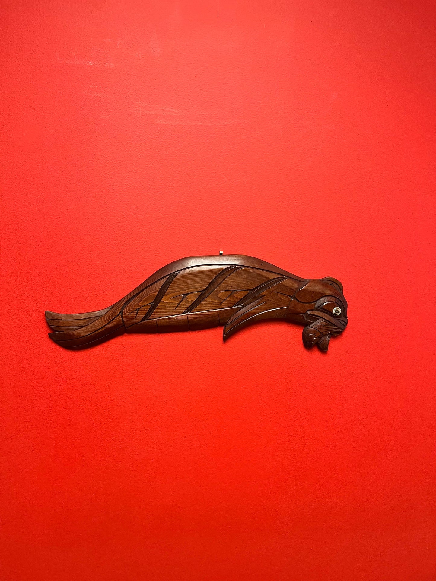 20 x 6 wide Indigenous First Nations Salish signed seal eating a salmon by Norman Bob