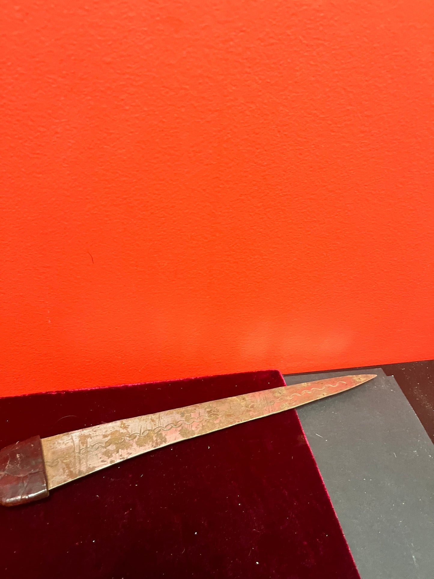 Lovely antique 19 inch Middle Eastern knife in original leather sheath   quite good condition  unique gift