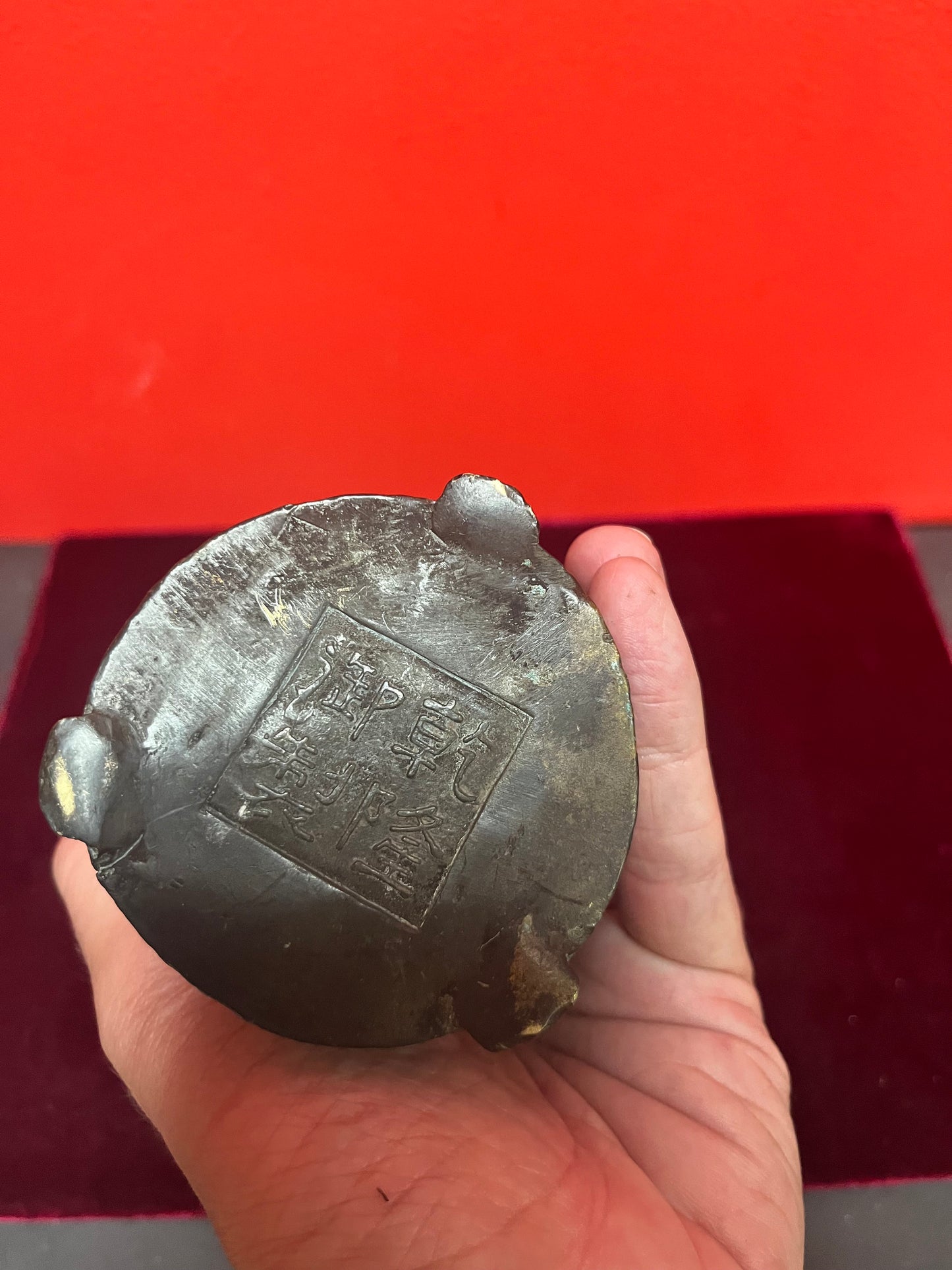 Beautiful 5 inch high signed antique Chinese metal dragon vase  very cool and heavy