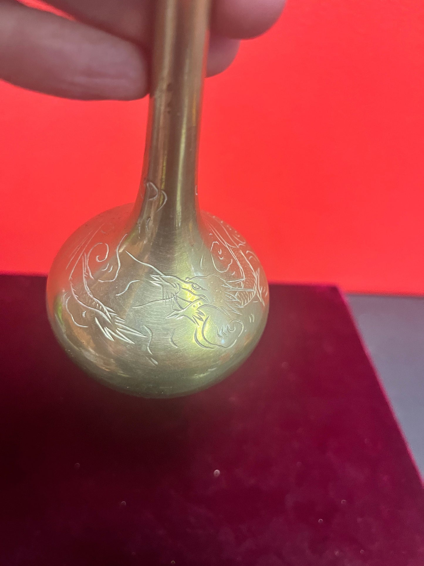 Lovely 8 inch tall  Chinese dragon brass vase  wonderful detail and quality