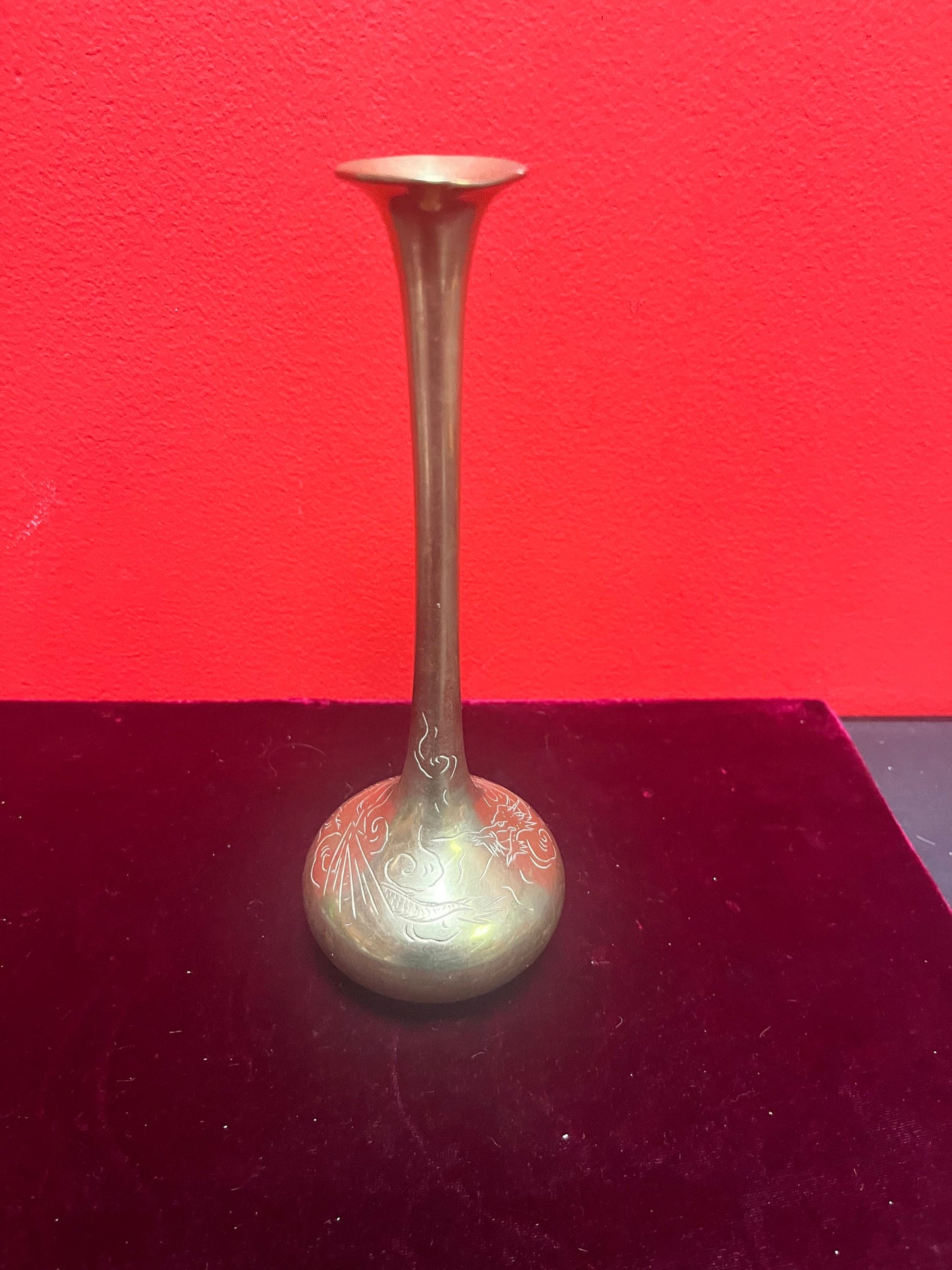 Lovely 8 inch tall  Chinese dragon brass vase  wonderful detail and quality