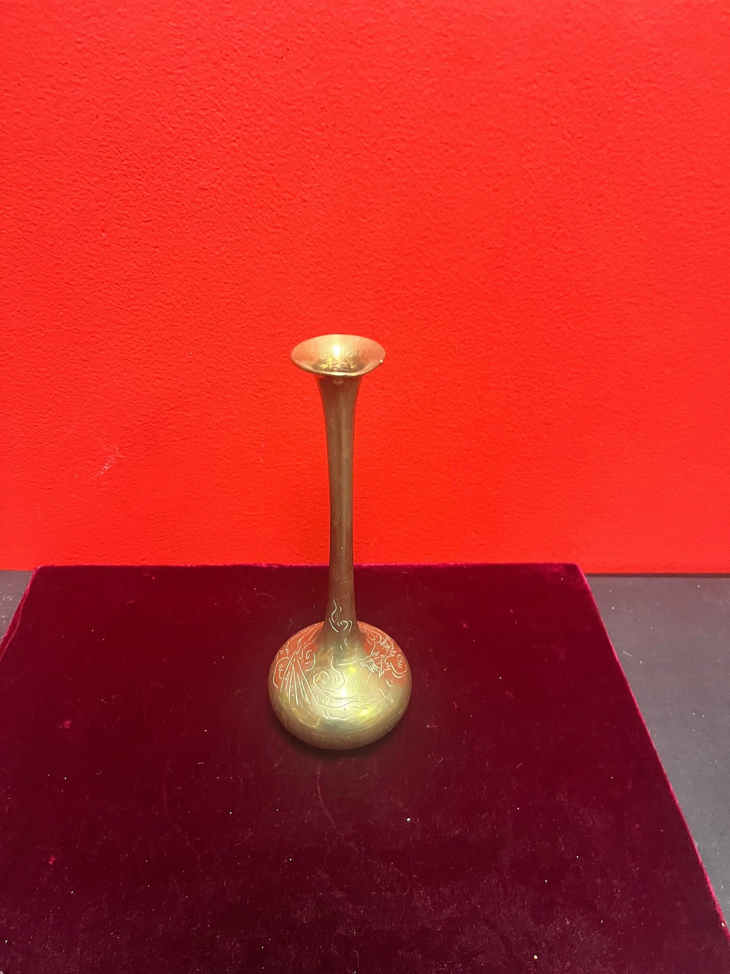 Lovely 8 inch tall  Chinese dragon brass vase  wonderful detail and quality