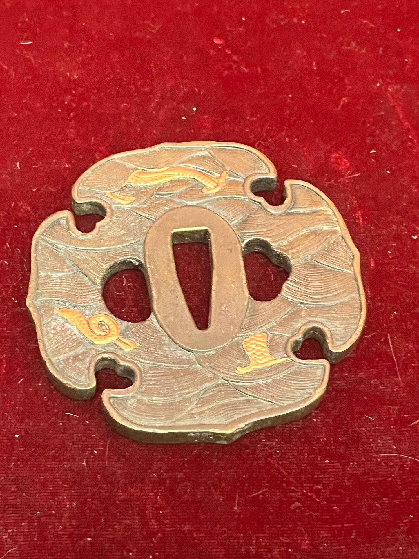 Fabulous 3 inch Japanese bronze and gilt samurai tsuba  antique in good condition