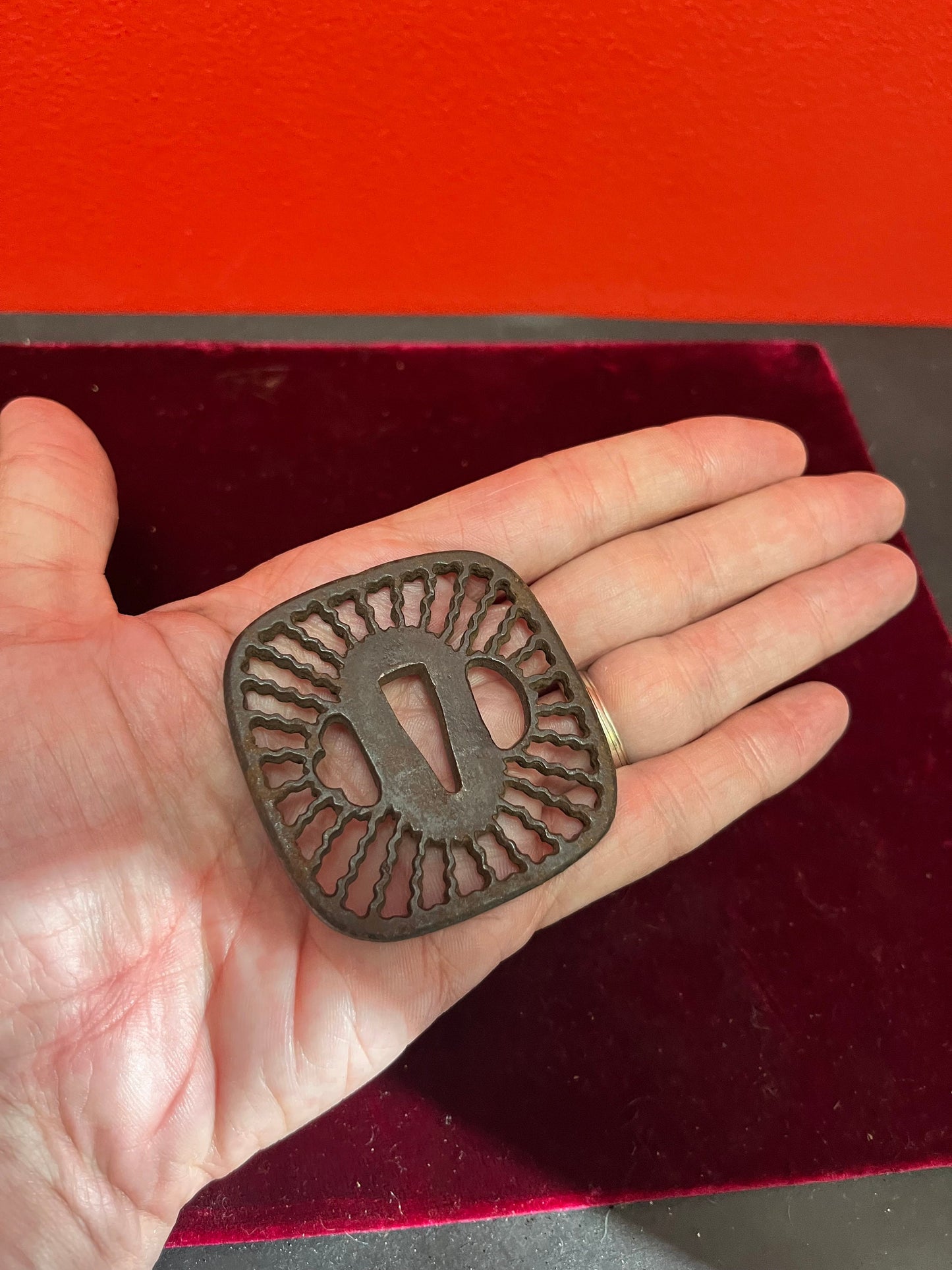 2.5 inch antique Japanese steel tsuba  fabulous quality very very old  Japanese samurai