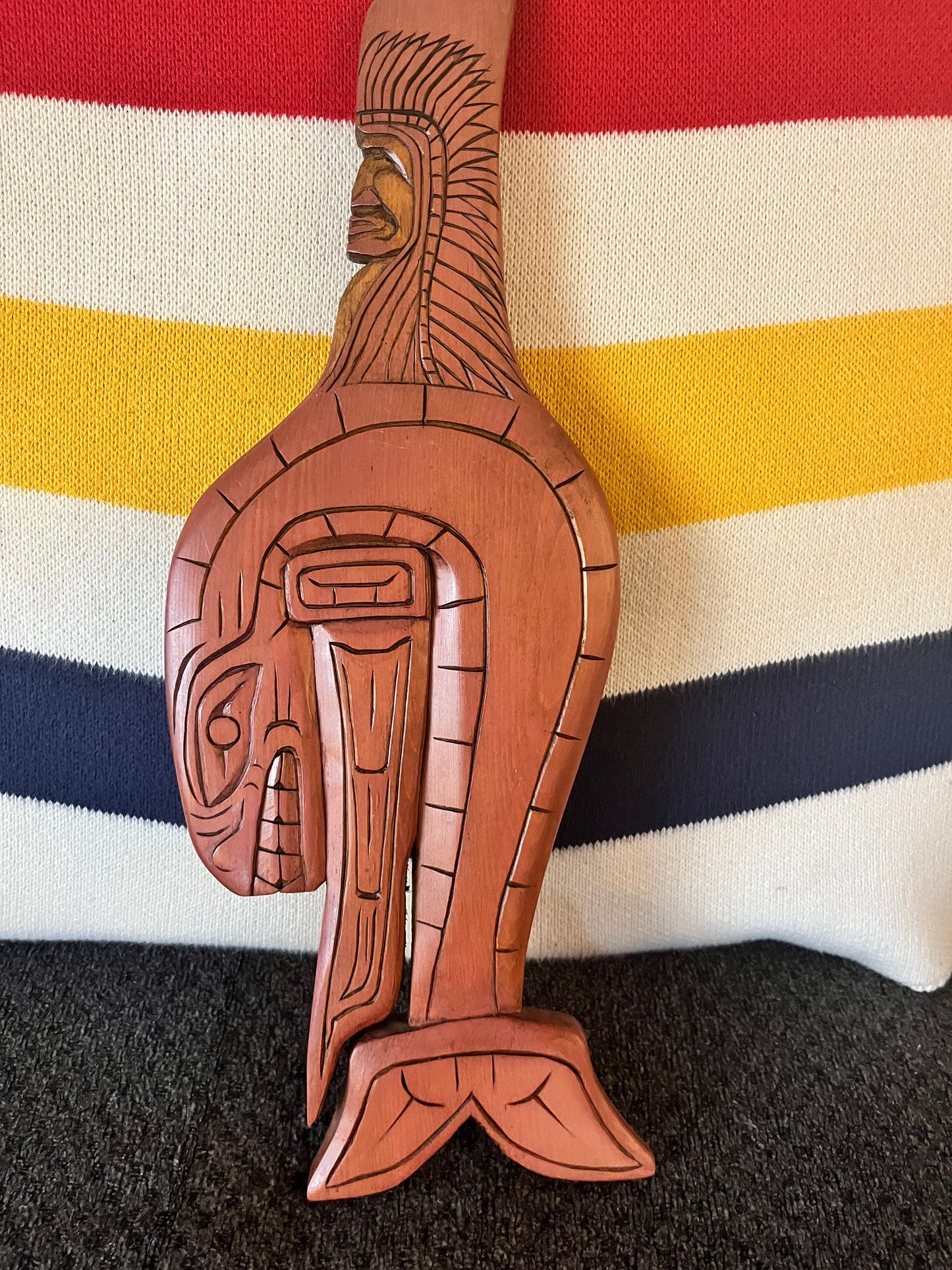 Lovely 15 inch tall indigenous First Nations pacific northwest coast signed killer whale chief plaque  great detail