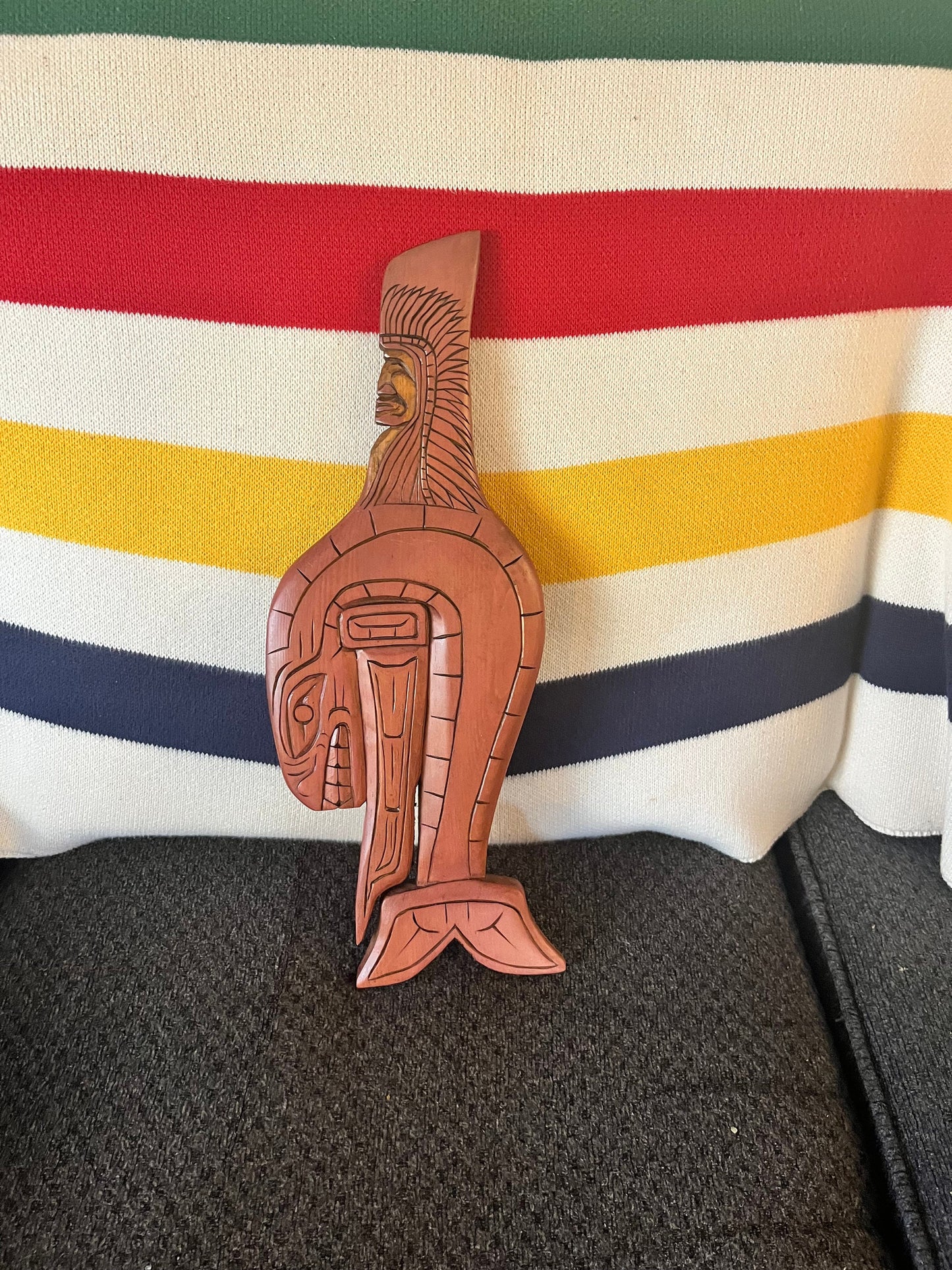 Lovely 15 inch tall indigenous First Nations pacific northwest coast signed killer whale chief plaque  great detail