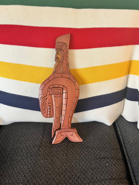 Lovely 15 inch tall indigenous First Nations pacific northwest coast signed killer whale chief plaque  great detail