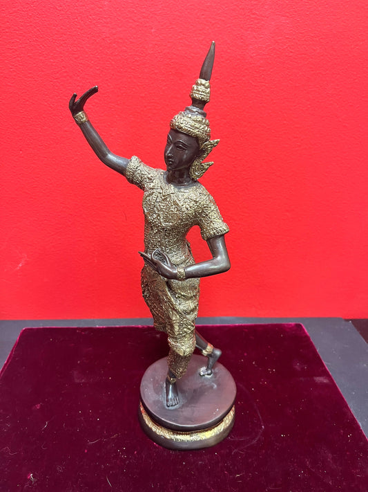 Stunning antique 12 inch high gilt and bronze Thai dancer  amazing Patina and imagery