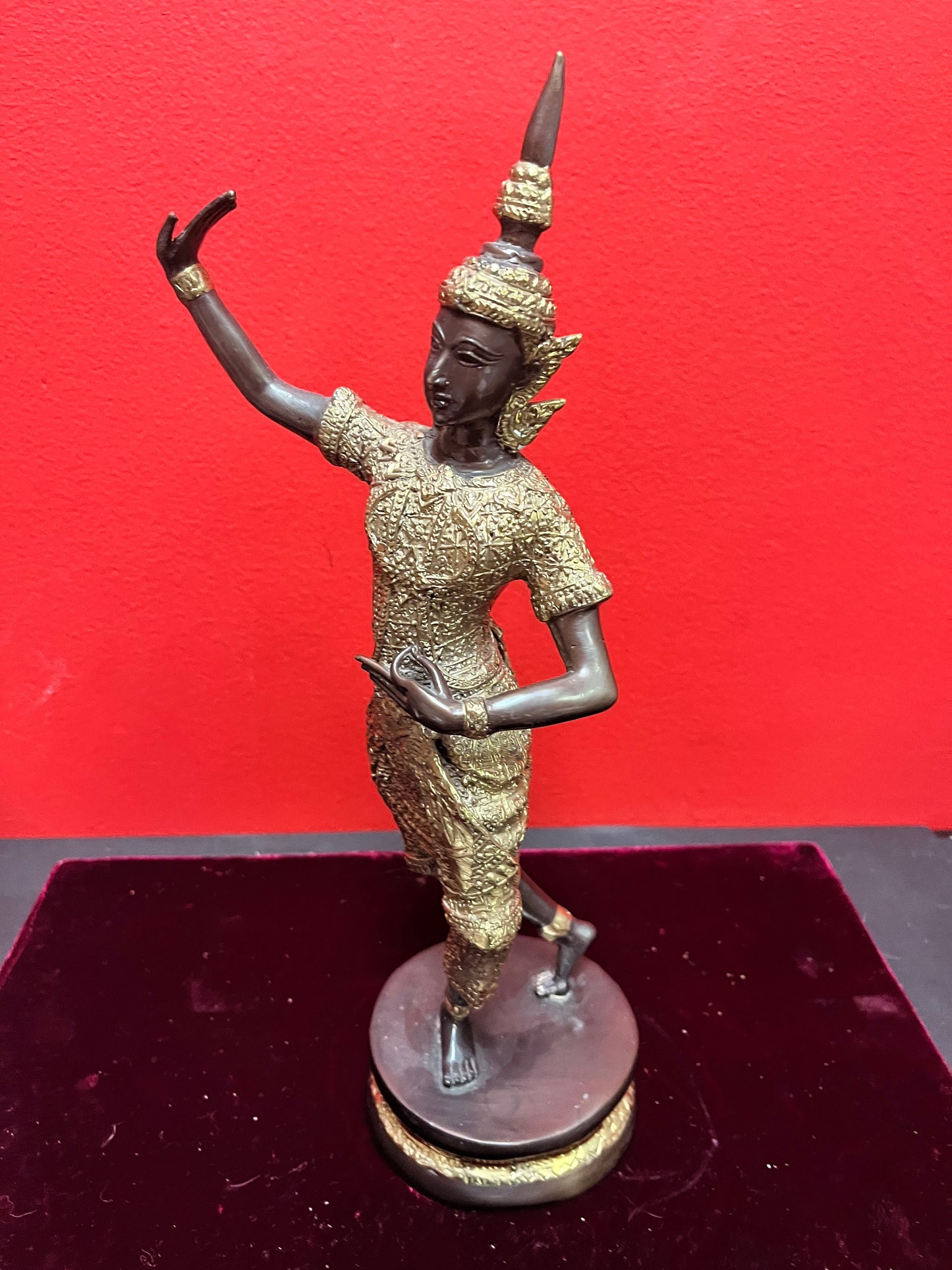 Stunning antique 12 inch high gilt and bronze Thai dancer  amazing Patina and imagery