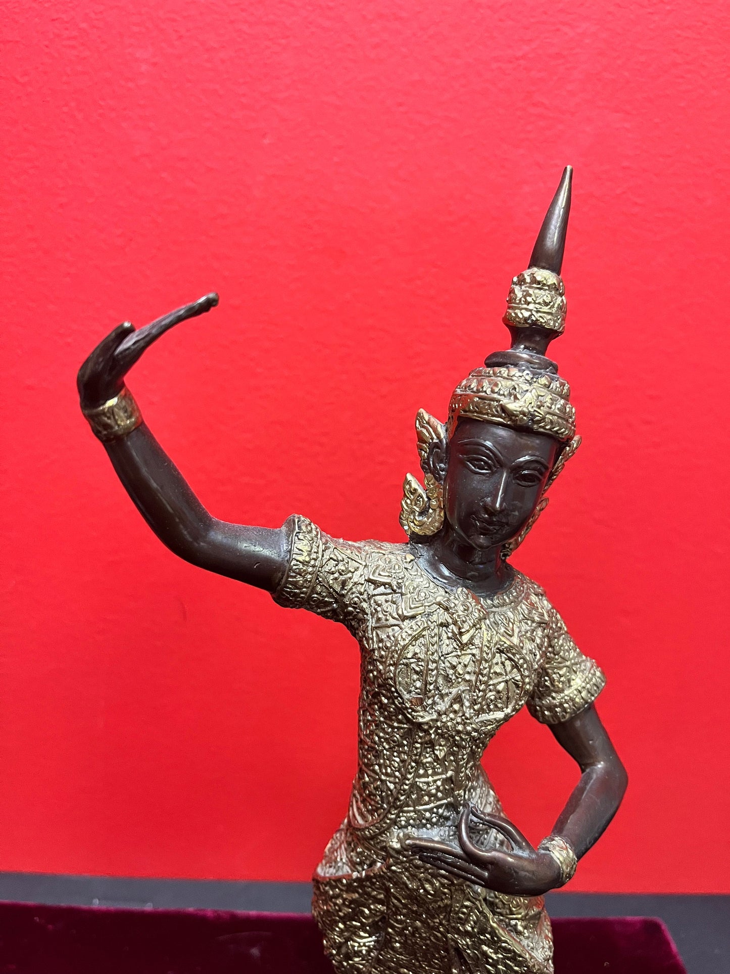 Stunning antique 12 inch high gilt and bronze Thai dancer  amazing Patina and imagery
