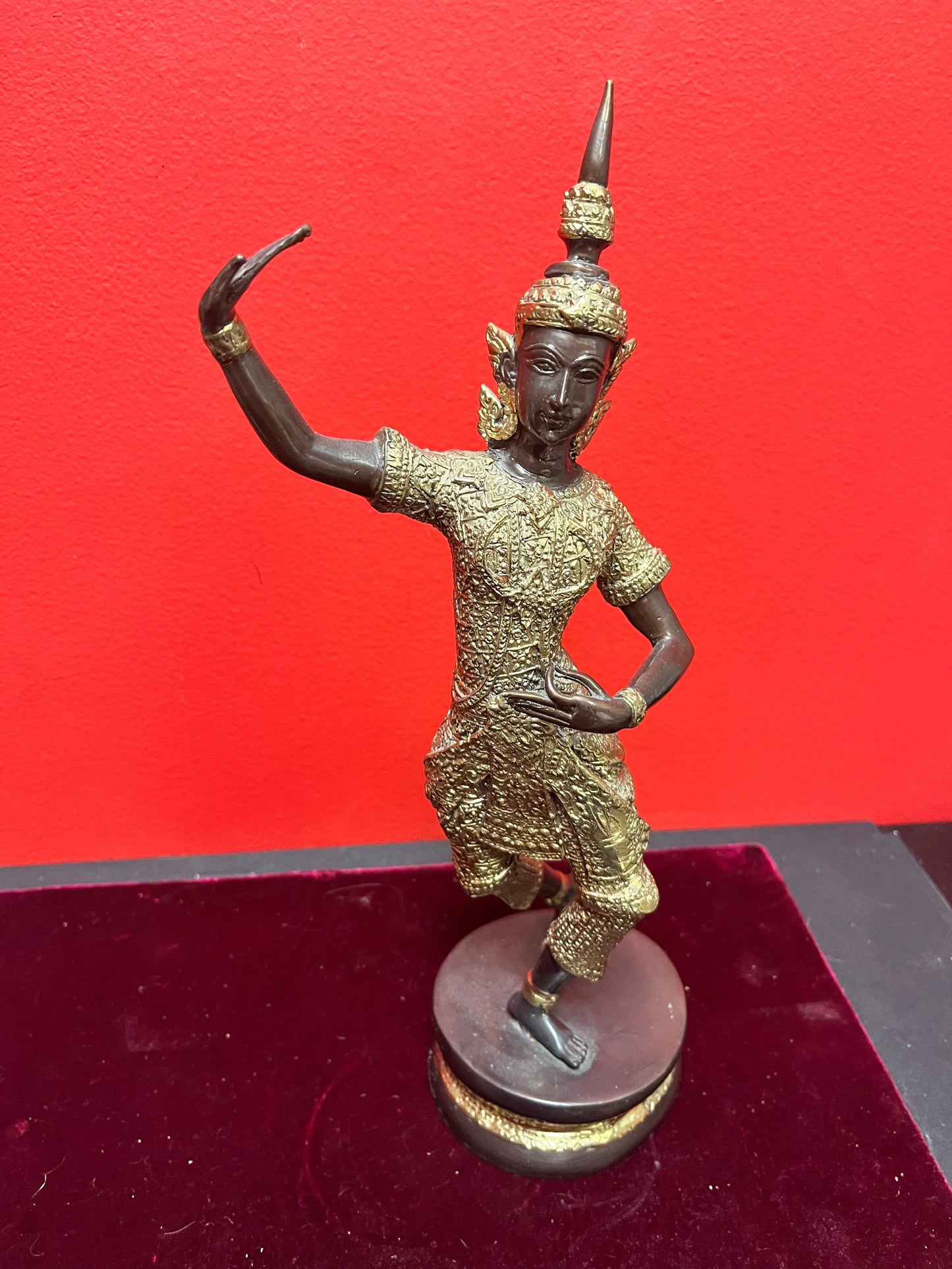 Stunning antique 12 inch high gilt and bronze Thai dancer  amazing Patina and imagery