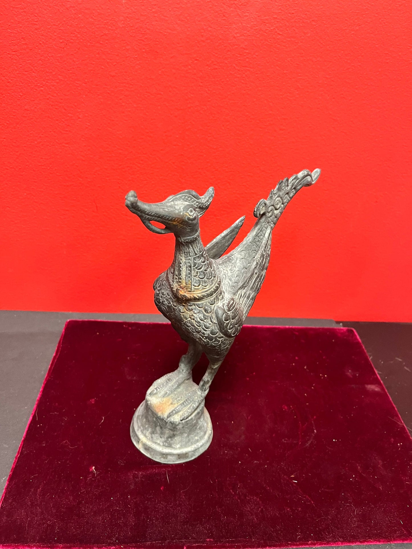 Stunning 10 inch high antique Thai bronze bird  great patina and heavy  wow