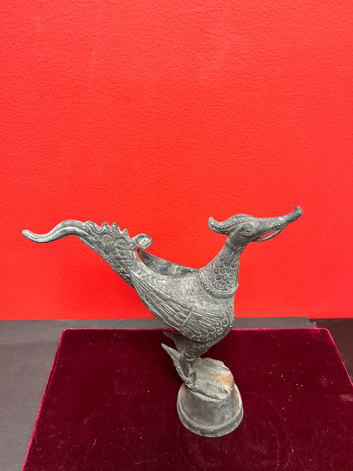 Stunning 10 inch high antique Thai bronze bird  great patina and heavy  wow