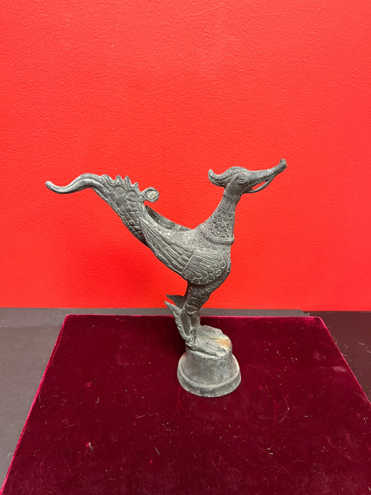 Stunning 10 inch high antique Thai bronze bird  great patina and heavy  wow