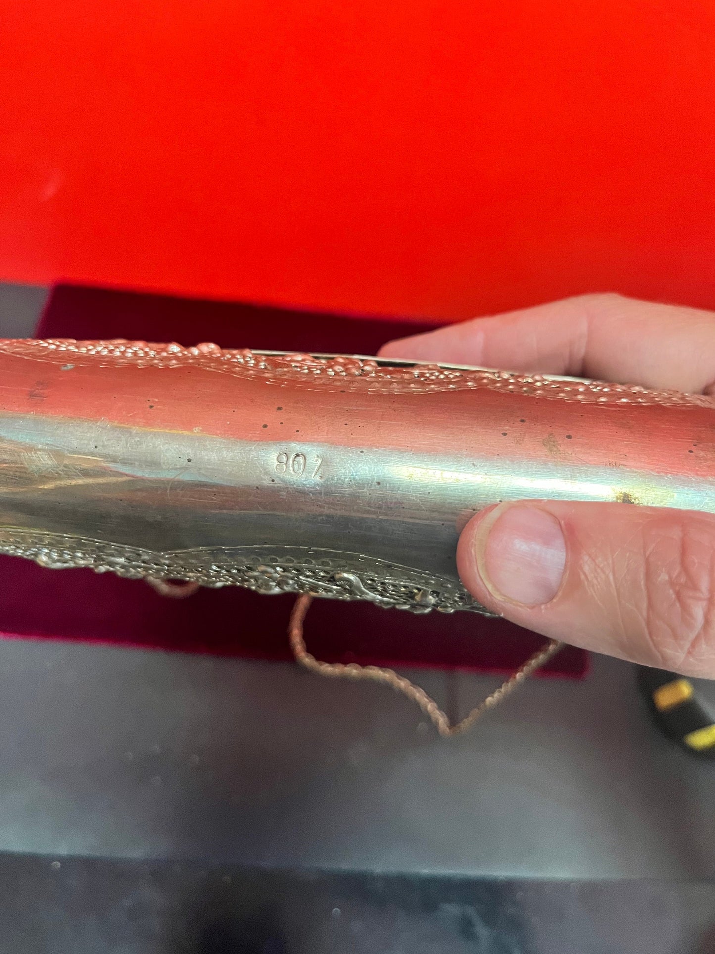 Beautiful 6 1/2 x 5 high silver filigree Cambodian Purse with chain  unique piece