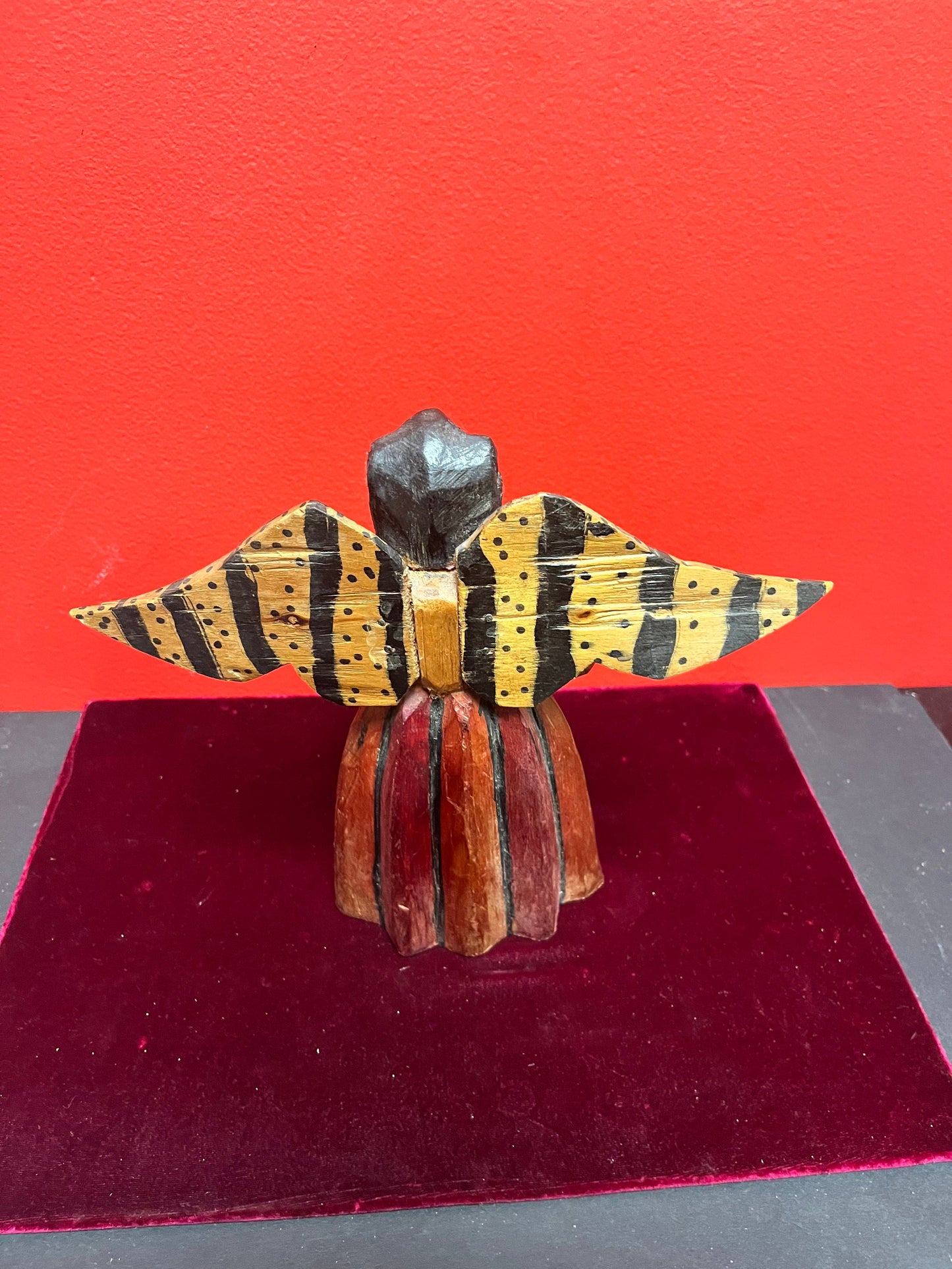 Stunning antique South American 9 inch primitive polychrome painted wooden cherub  outstanding piece