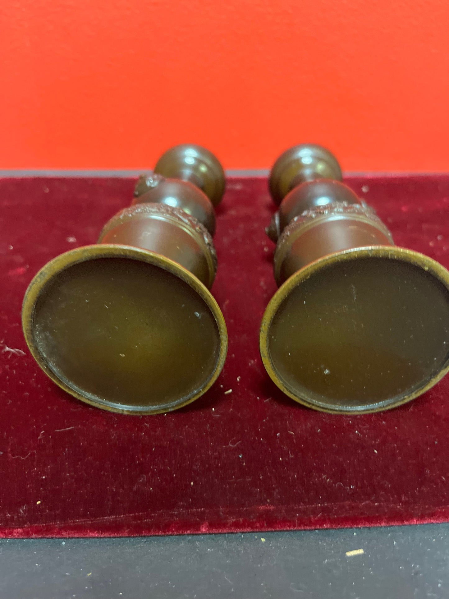 Lovely antique Japanese Meiji bronze 6 inch high candlesticks - great condition and a super gift wow