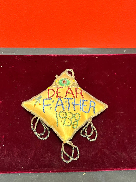 4 inch indigenous First Nations pacific northwest coast 1938 beaded cushion   father  spectacular condition