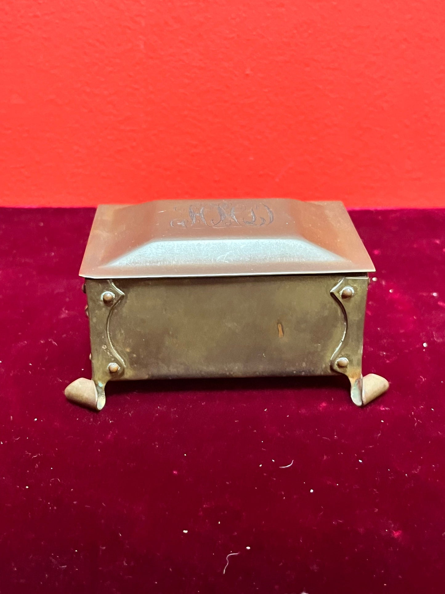 3 1/2 x 2 1/2 x 2 high  small arts and crafts bronze box  nice patina and condition