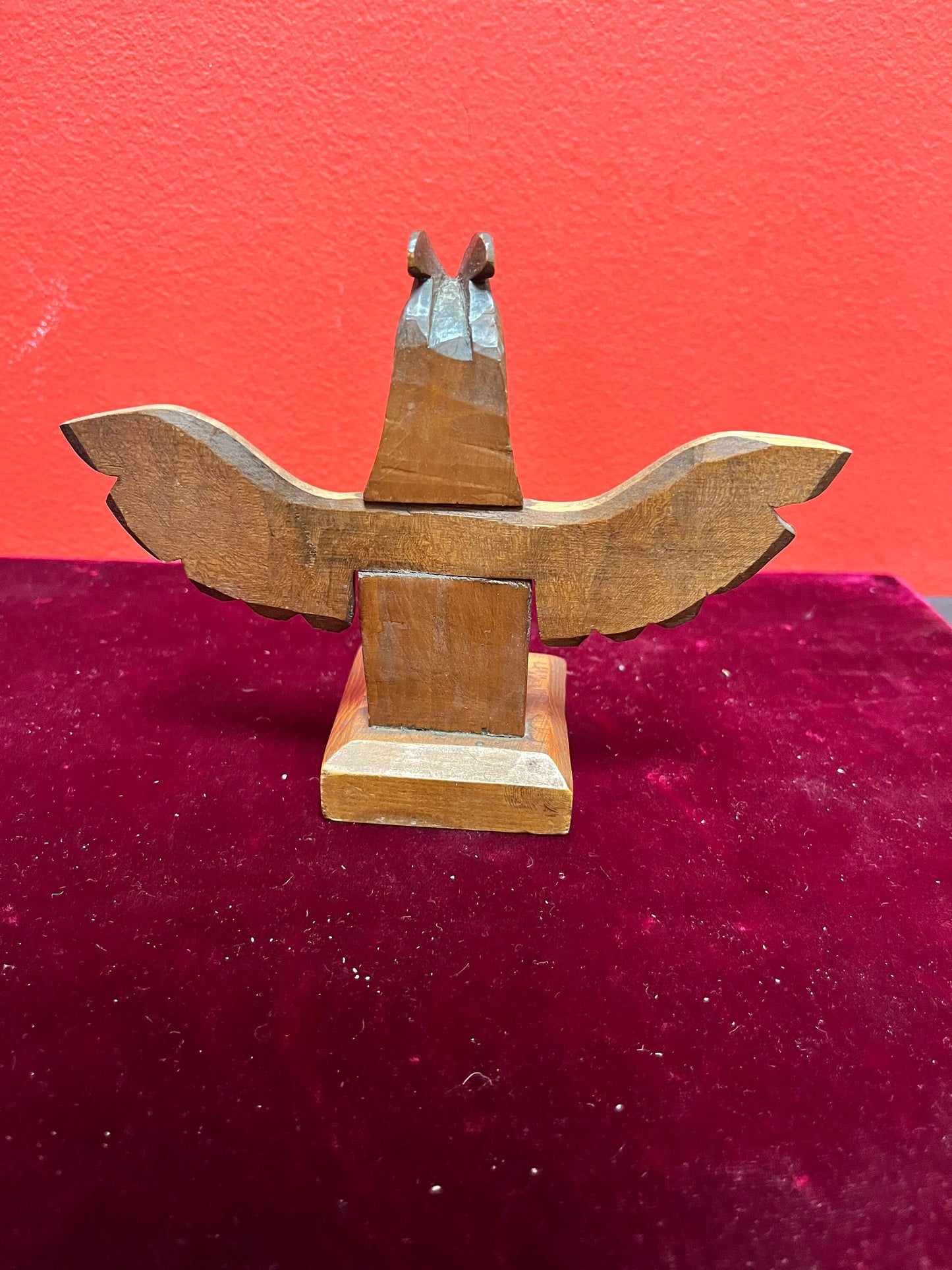 6 x 5“ high  lovely older signed cedar Indigenous First Nations pacific northwest coast winged totem pole  lovely