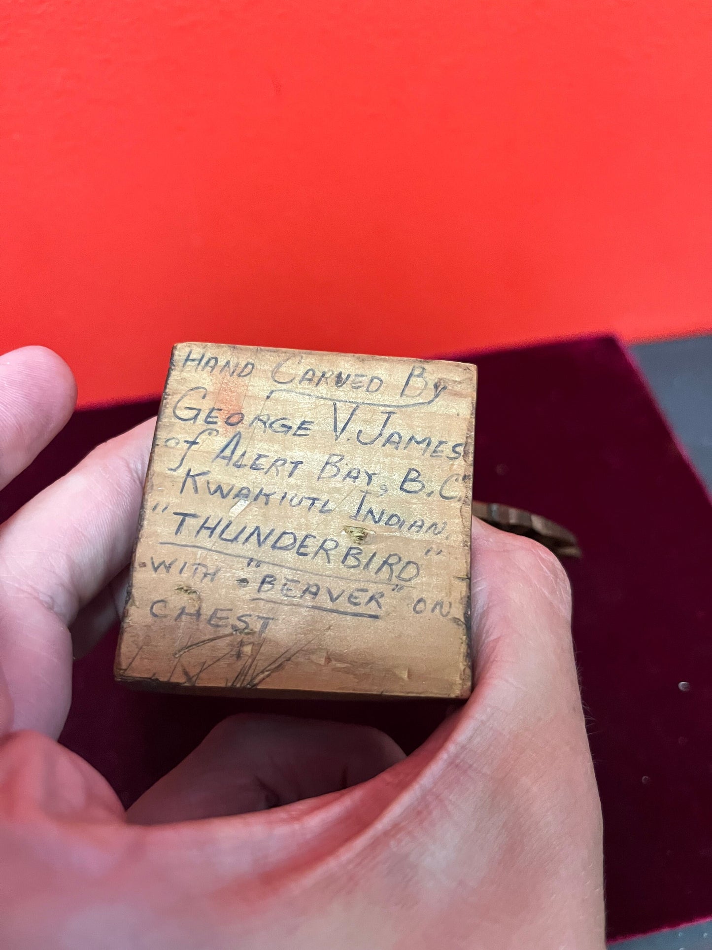 6 x 5“ high  lovely older signed cedar Indigenous First Nations pacific northwest coast winged totem pole  lovely