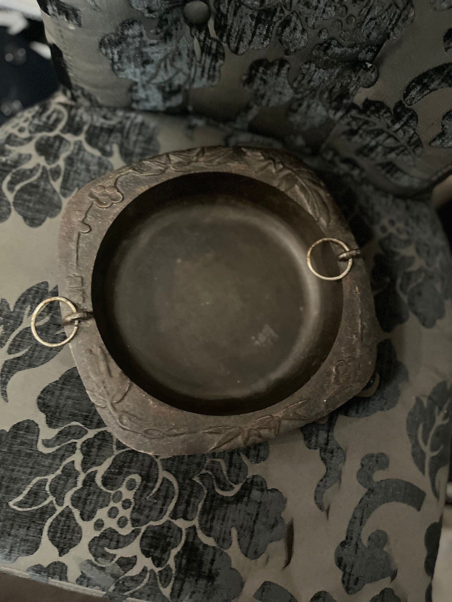 Stunning 11 inch across Japanese Bronze Antique ceremonial dish with handles signed  amazing patina  wow