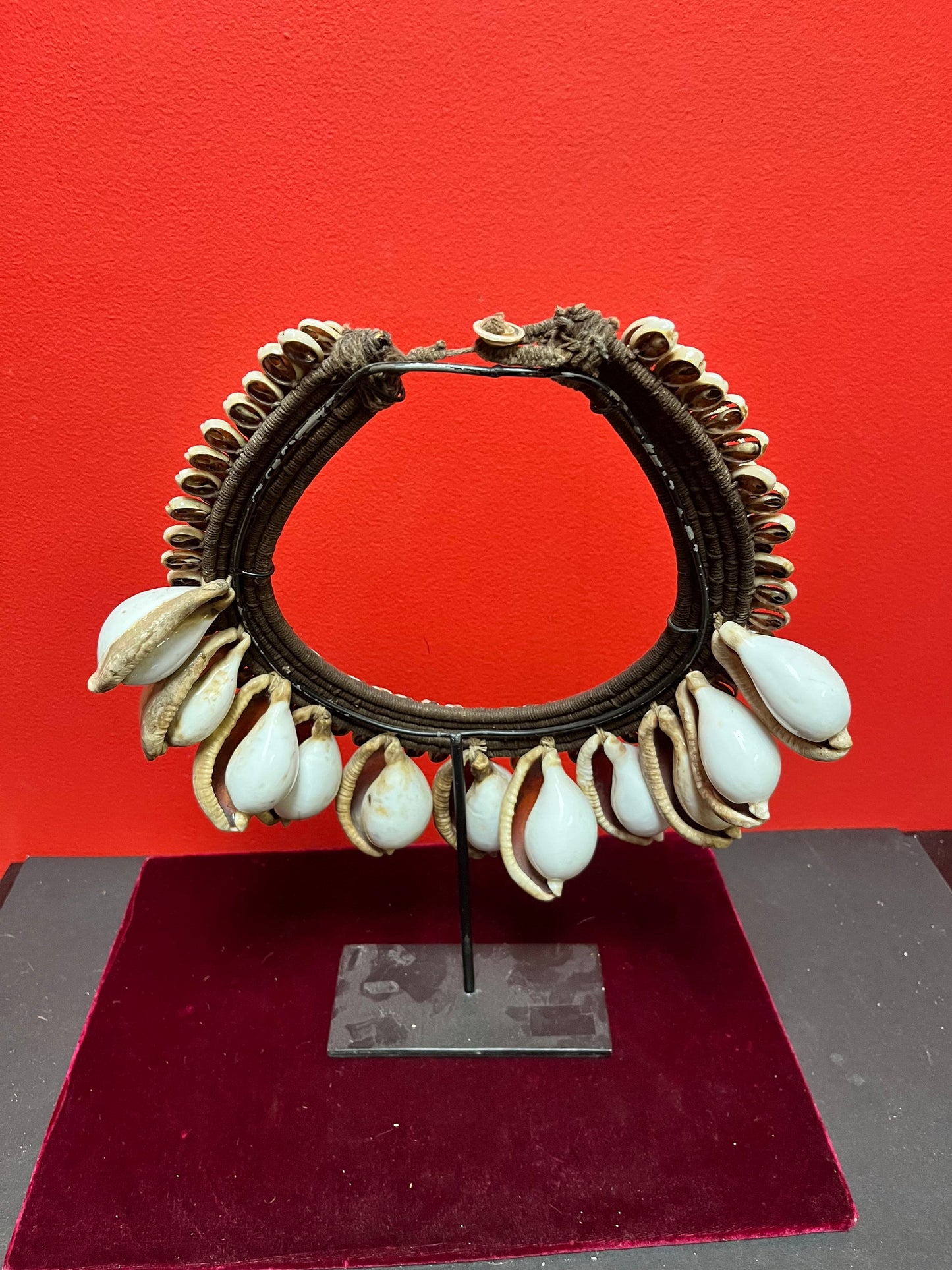 Stunning museum quality 19th century oceanic shell necklace on stand  necklaces, 12 inches tall and 11 inches wide approx - wow