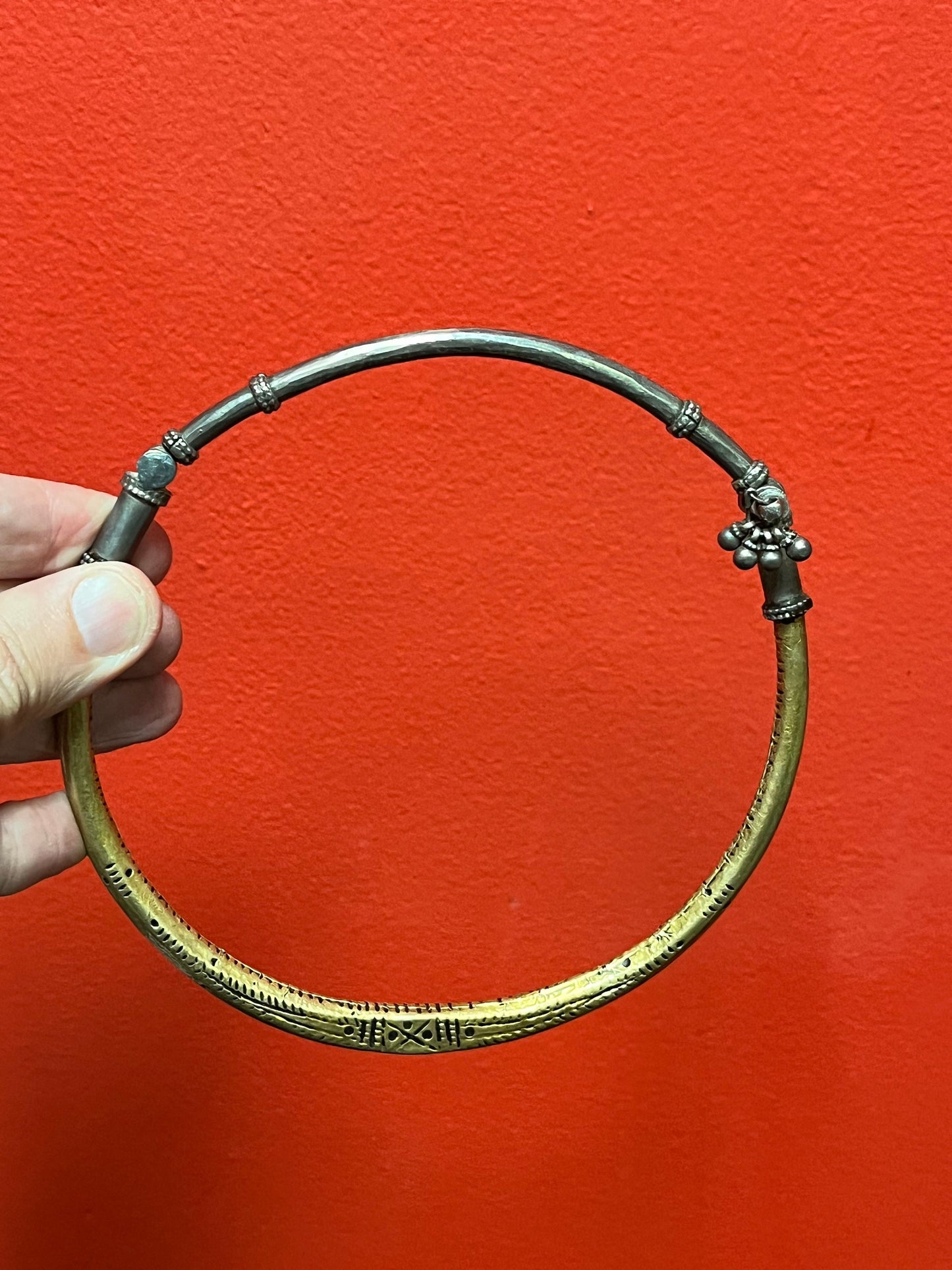 Stunning one of a kind tested  gold and silver Arabic choker necklace very heavy -  5 inch across when closed one of a kind