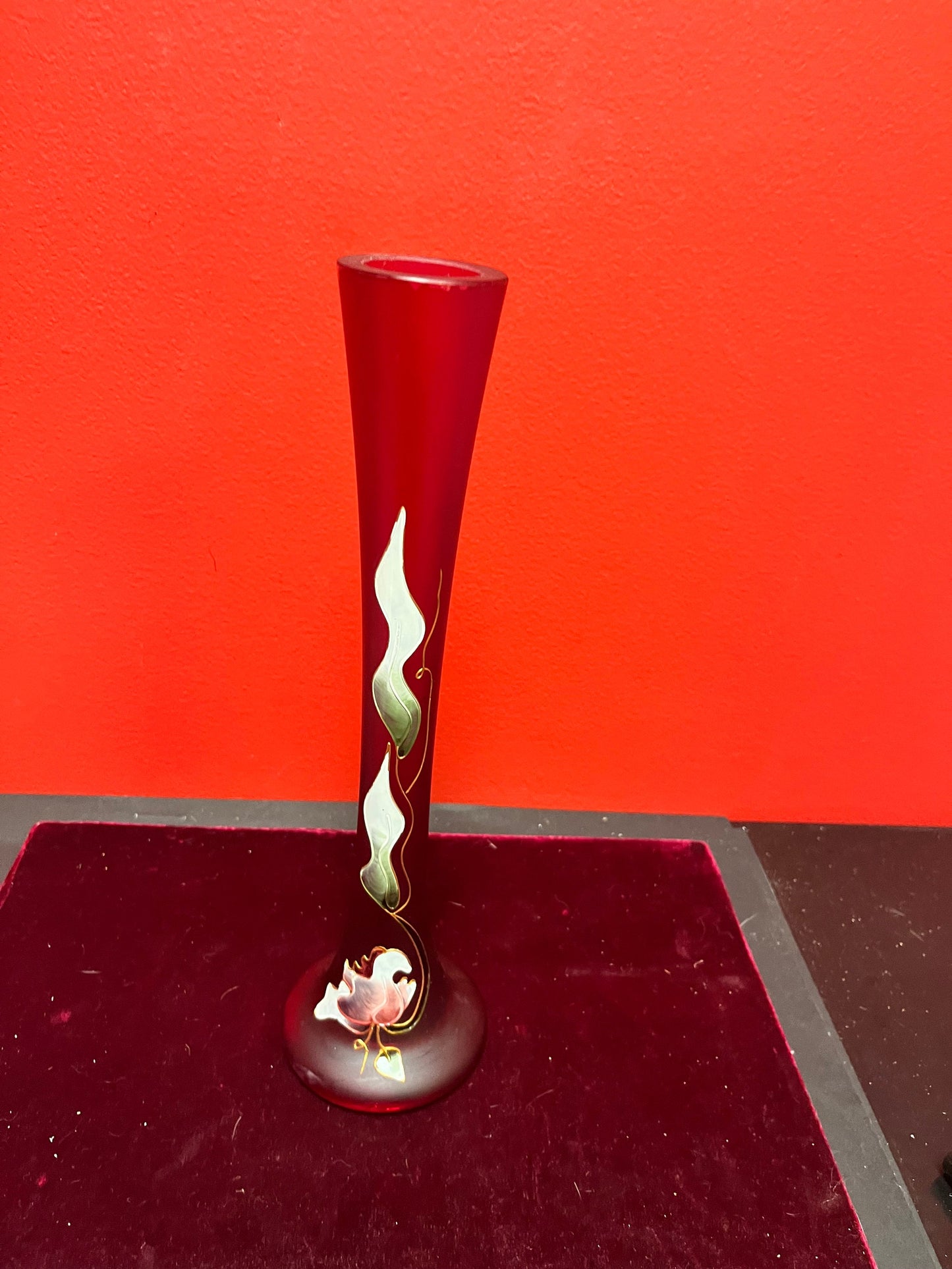 Absolutely stunning 12 inch antique hand painted cameo art glass vase - to die for