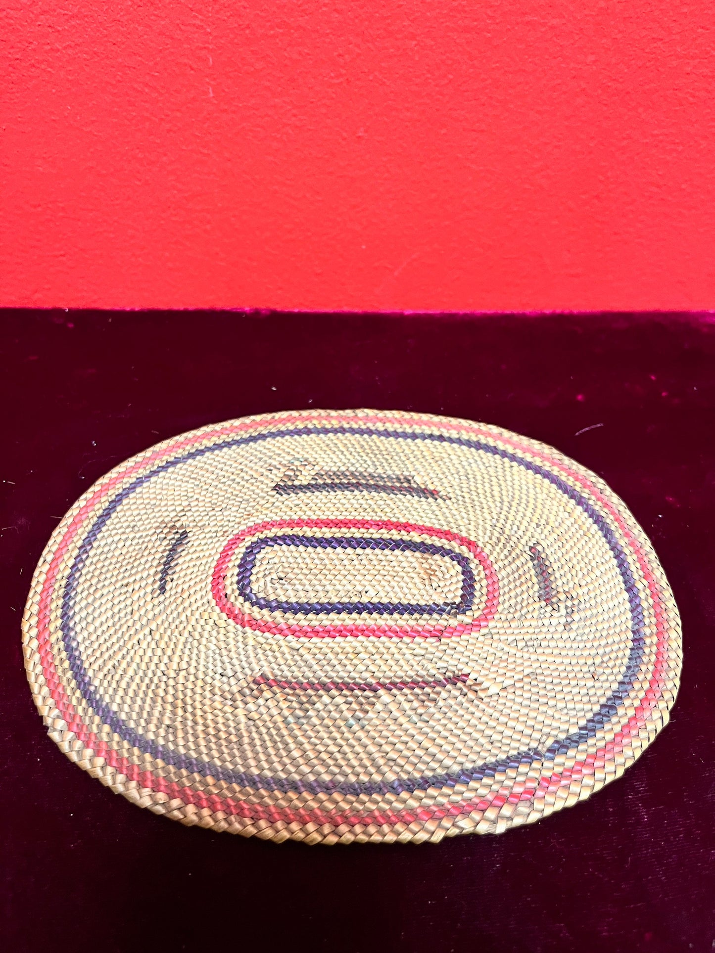 7 x 6 Indigenous First Nations Coast Salish weaved antique Mat  whale hunt imagery  wow