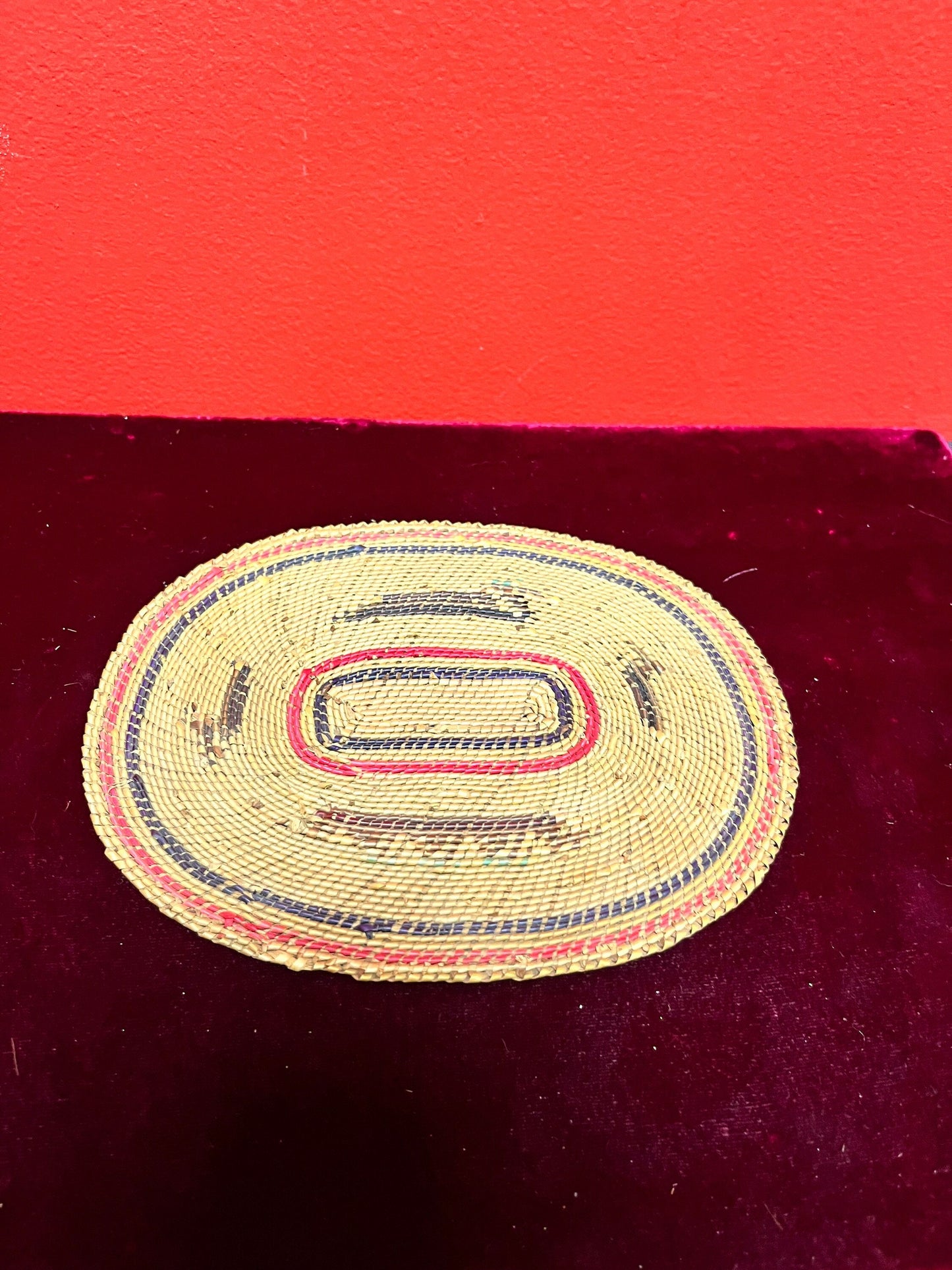 7 x 6 Indigenous First Nations Coast Salish weaved antique Mat  whale hunt imagery  wow