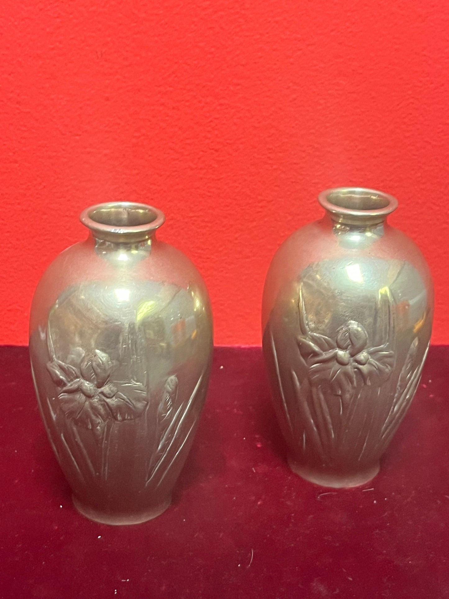 5 inch Japanese brass vase  2 available  lovely condition