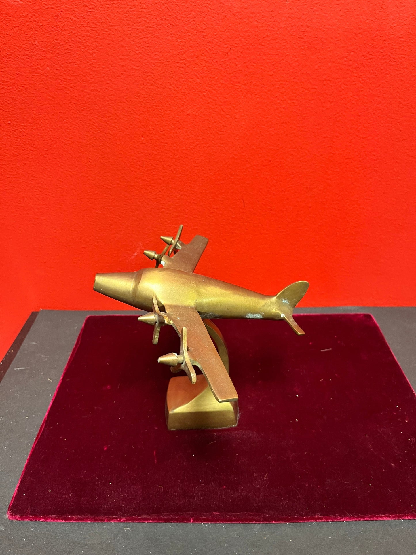 Lovely 7 x 9 x 7 high deco, brass stylized airplane   great gift
