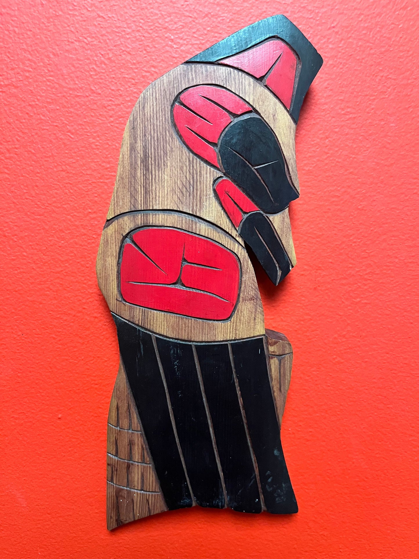 11 inch tall indigenous first nations pacific northwest coast painted cedar eagle by Leonard Sylvester ready to hang