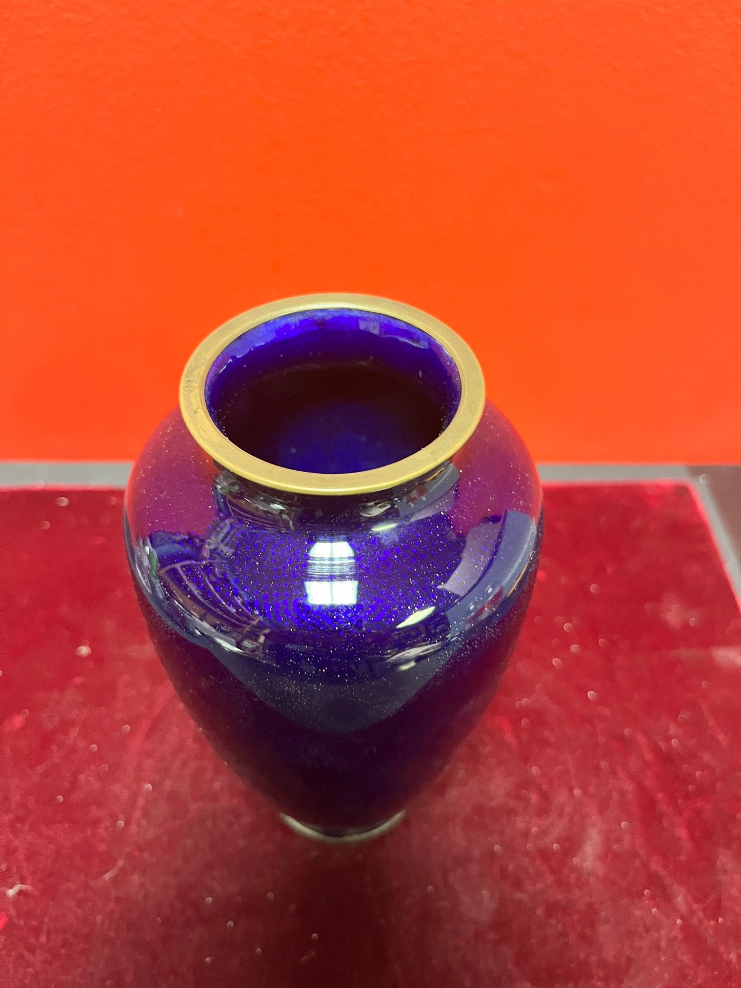 Fabulous 8 inch Chinese cloisonné rich blue vase in mint condition wonderful detail