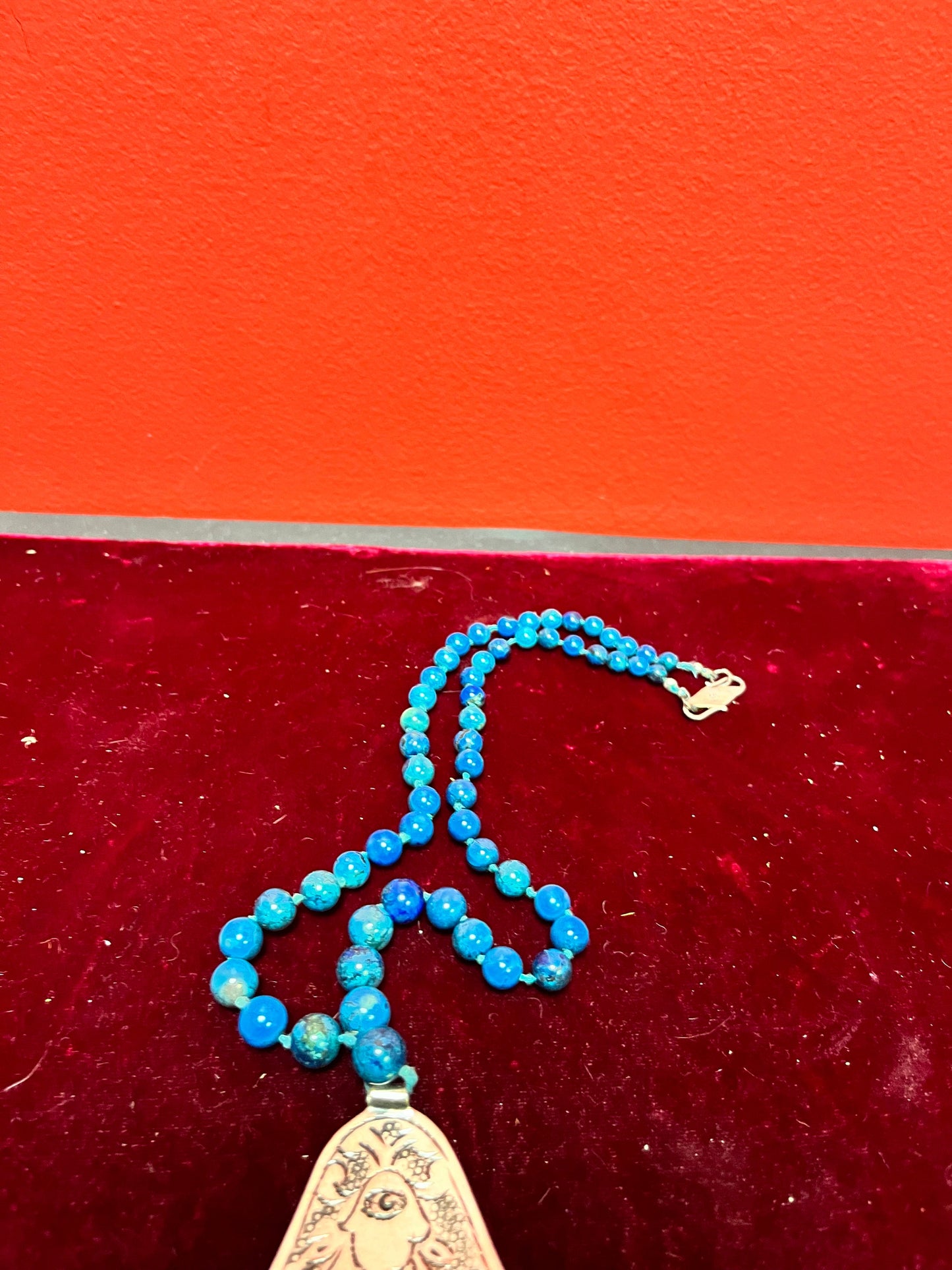 20 inch stone necklace with silver pendant   pretty gift