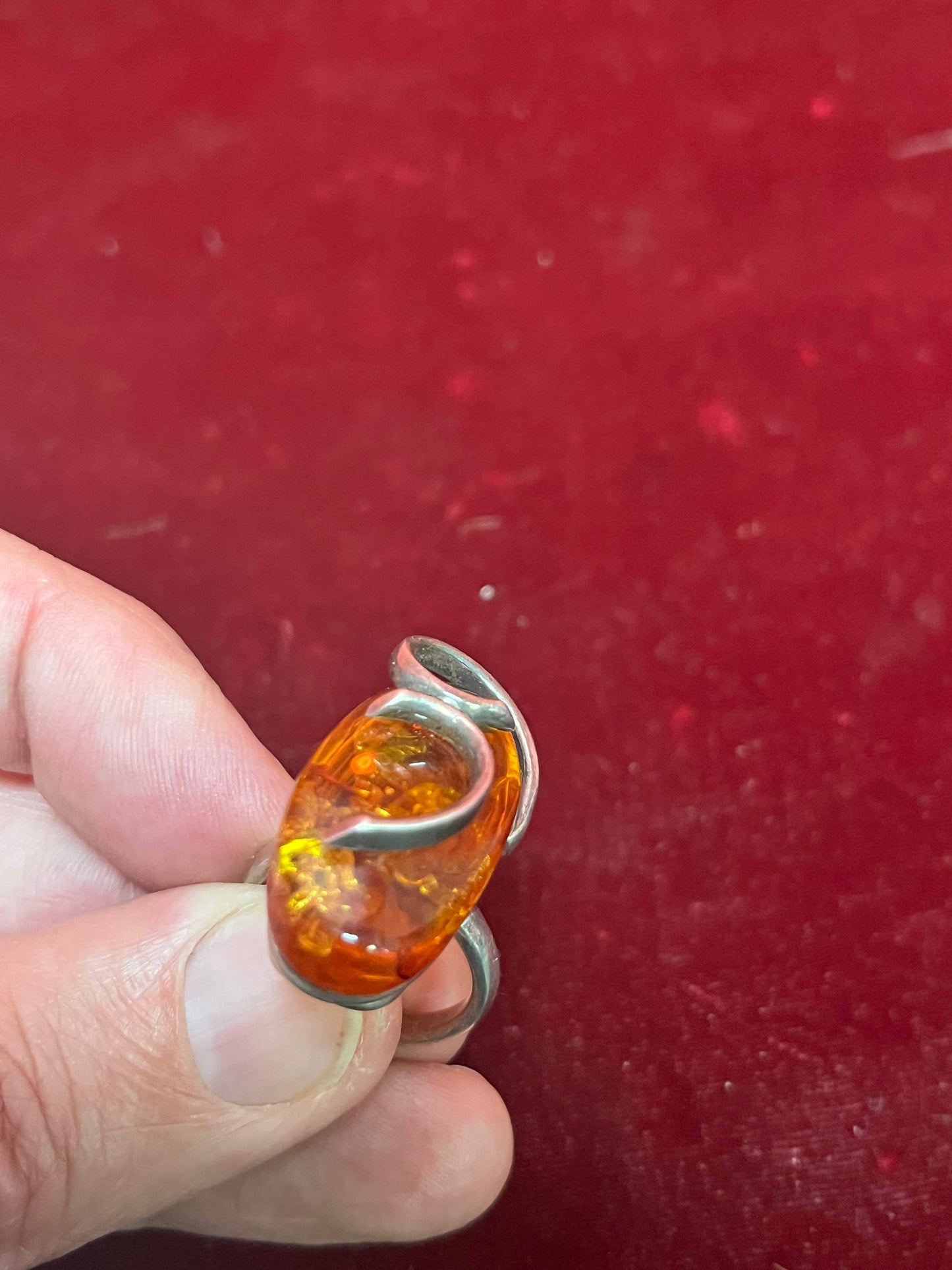 Size 7.5. Authentic Sterling and Baltic amber ring  lovely design  great gift value priced