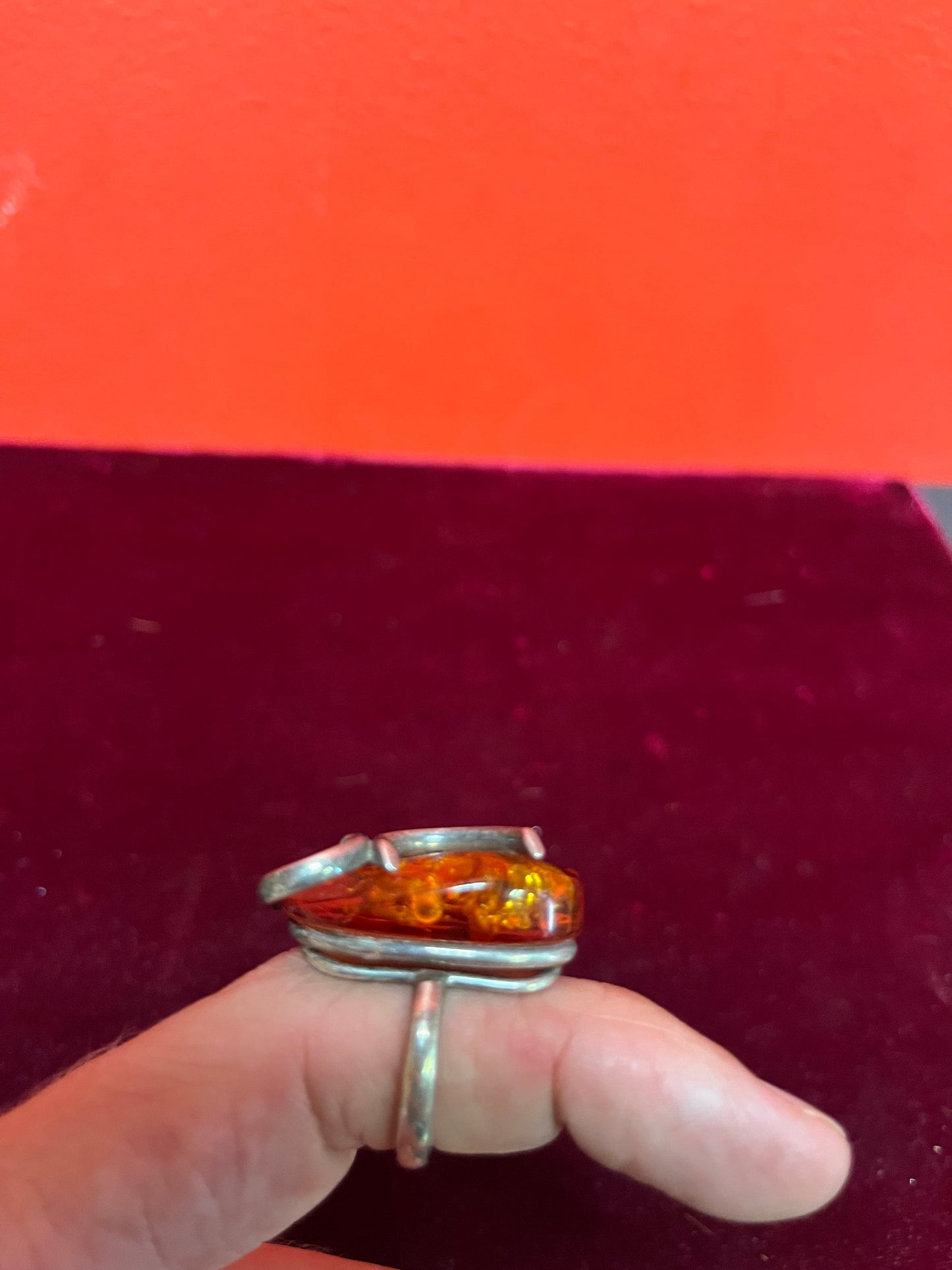 Size 7.5. Authentic Sterling and Baltic amber ring  lovely design  great gift value priced