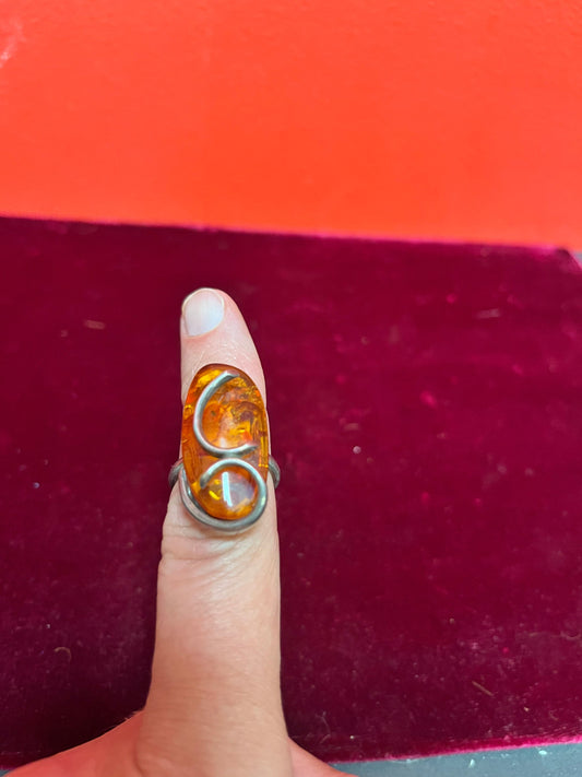 Size 7.5. Authentic Sterling and Baltic amber ring  lovely design  great gift value priced