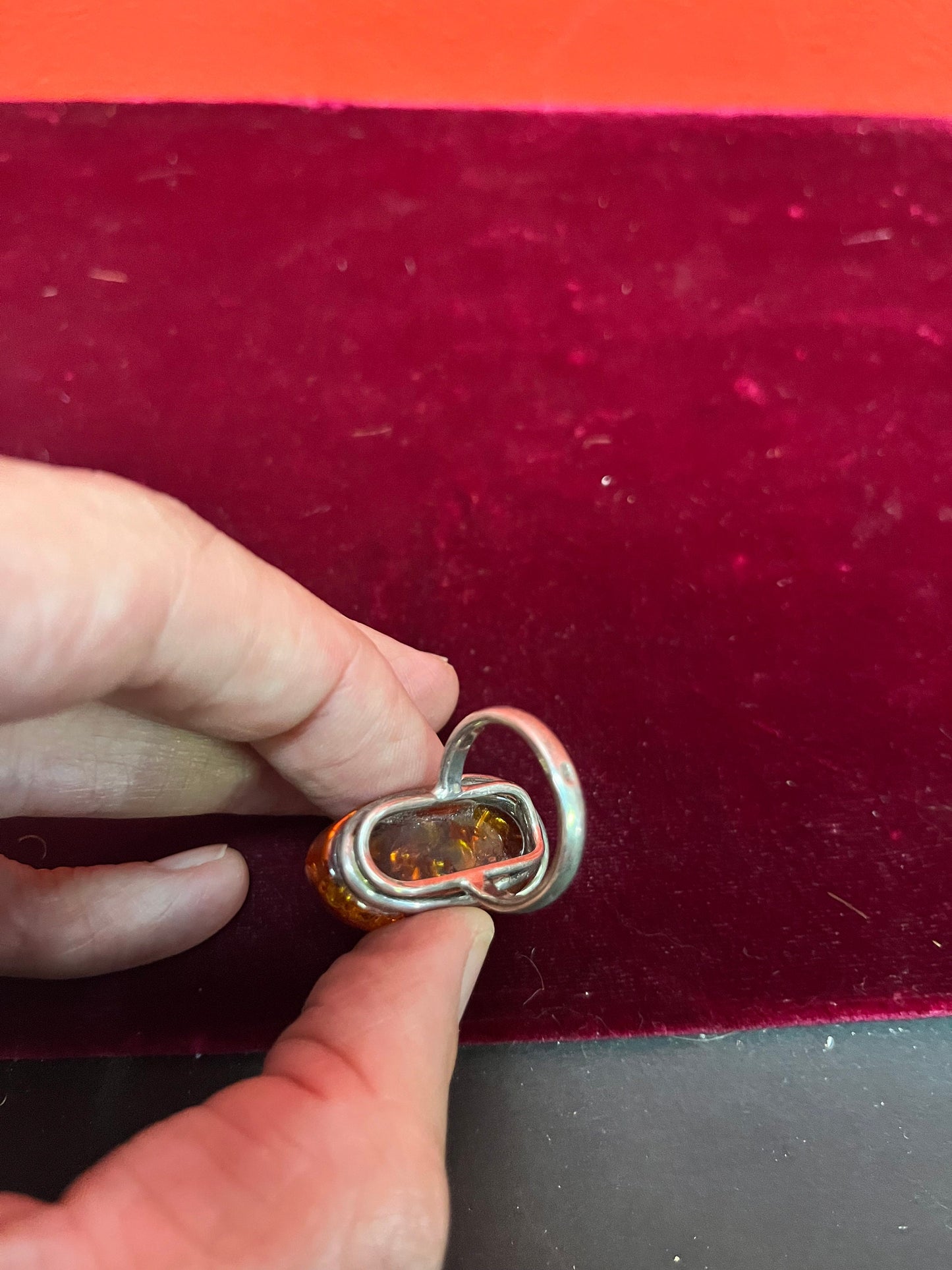 Size 7.5. Authentic Sterling and Baltic amber ring  lovely design  great gift value priced