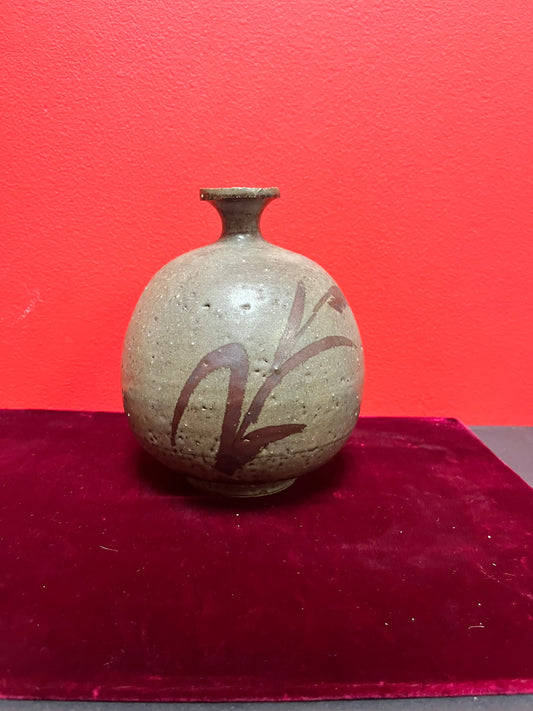Lovely 7 inch tall Asian, glazed pottery vase  signed  unusual and cool  great  condition