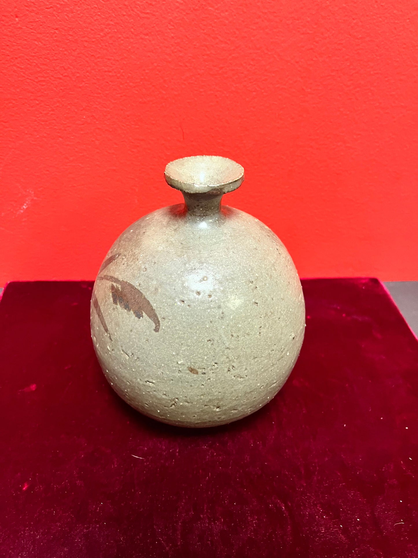 Lovely 7 inch tall Asian, glazed pottery vase  signed  unusual and cool  great  condition