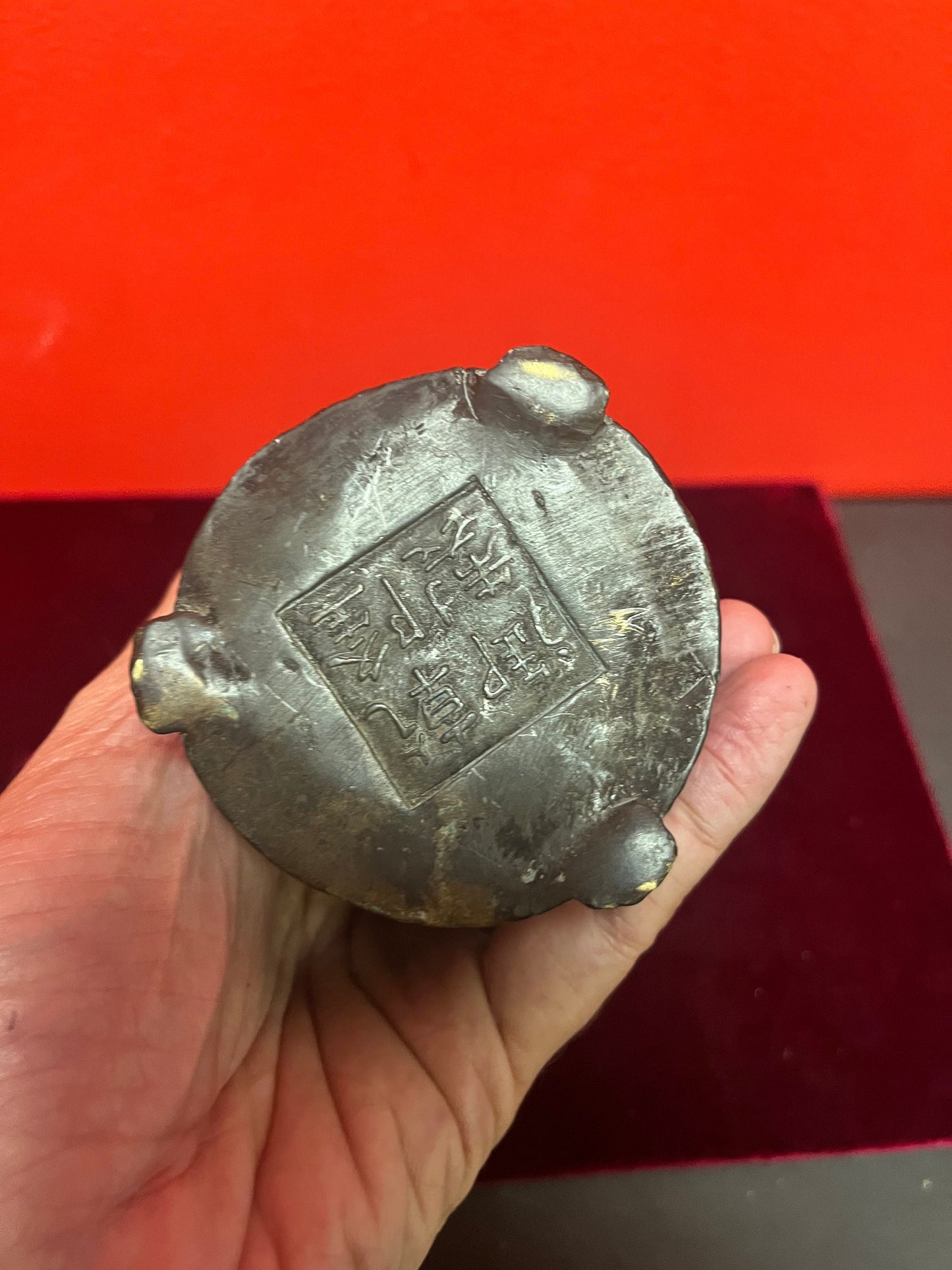 Beautiful 5 inch high signed antique Chinese metal dragon vase  very cool and heavy