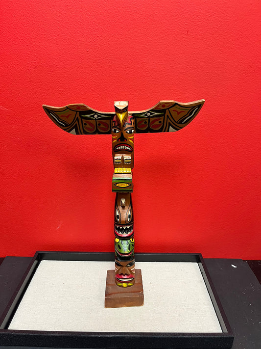 9 x 14 tall signed 1960s Indigenous First Nations pacific northwest coast primitive totem pole  fabulous detail  wow