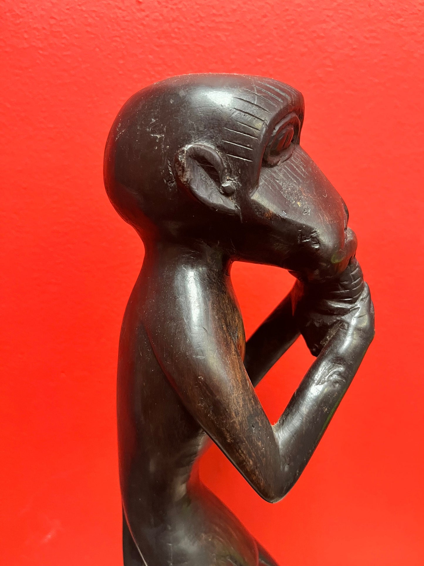 15 inch tall stunning African heavy ebony wood monkey statue wonderful Patina  beautiful piece of African art