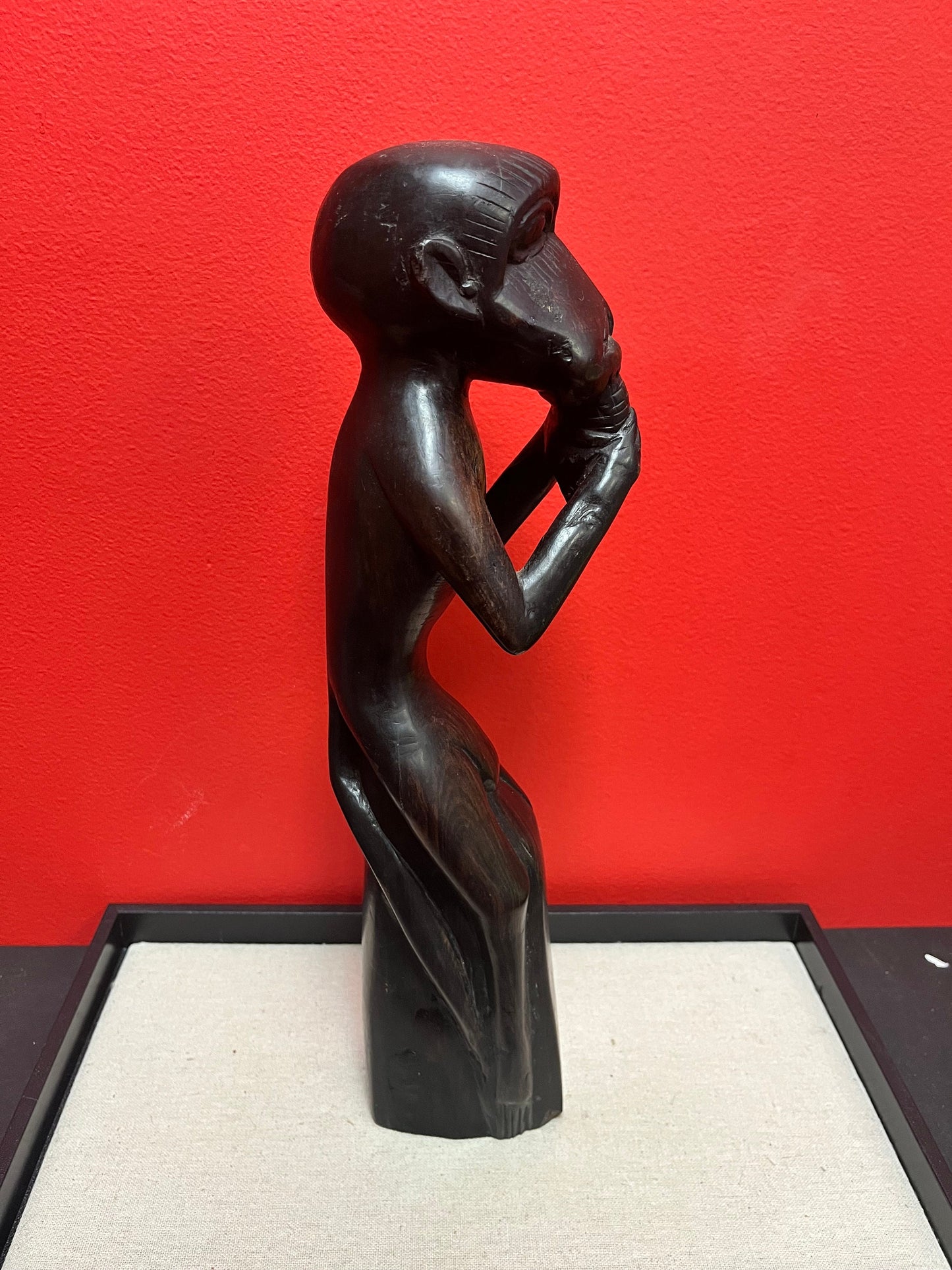 15 inch tall stunning African heavy ebony wood monkey statue wonderful Patina  beautiful piece of African art