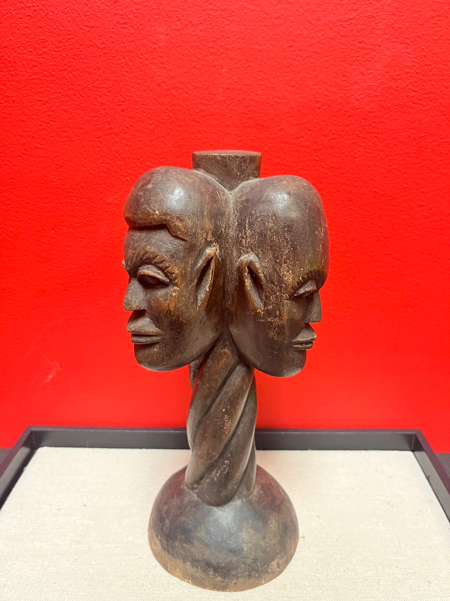 Stunning antique African 11 inch high statue of three faces  from my personal collection