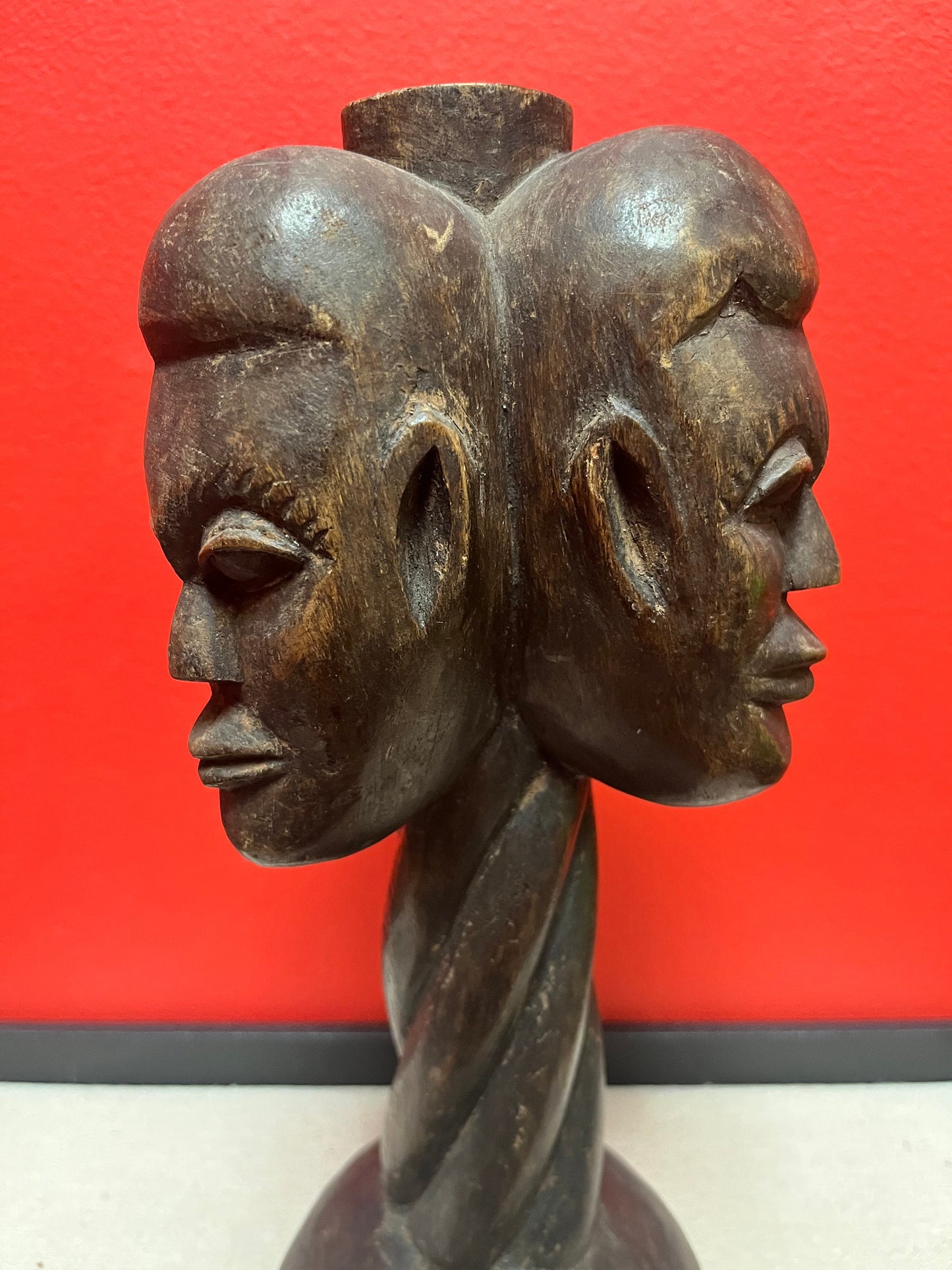 Stunning antique African 11 inch high statue of three faces  from my personal collection