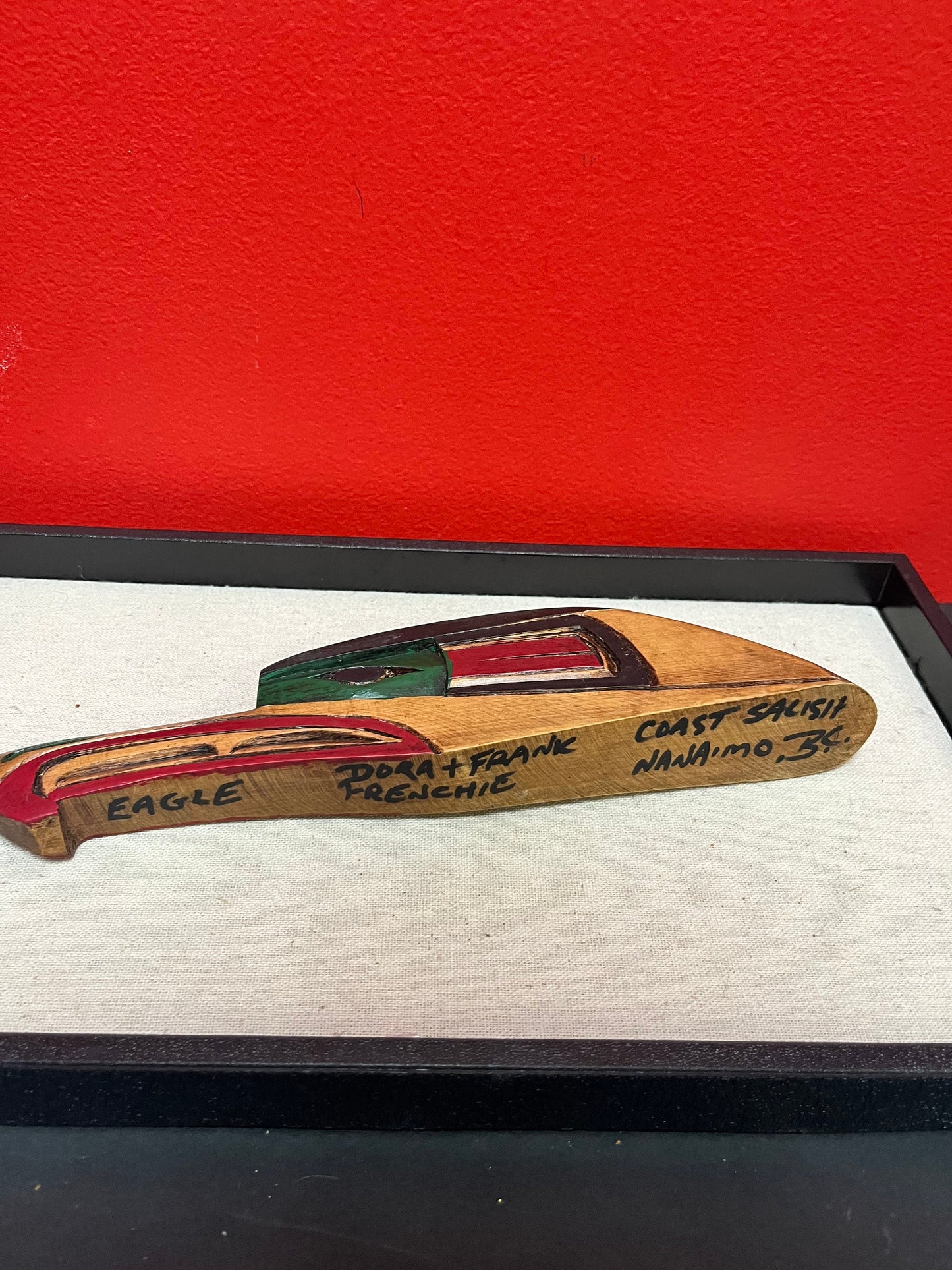 10 x 3“ high indigenous coast Salish signed 3-D cedar eagle   lovely imagery and  detail   Frank and Dora Frenchie